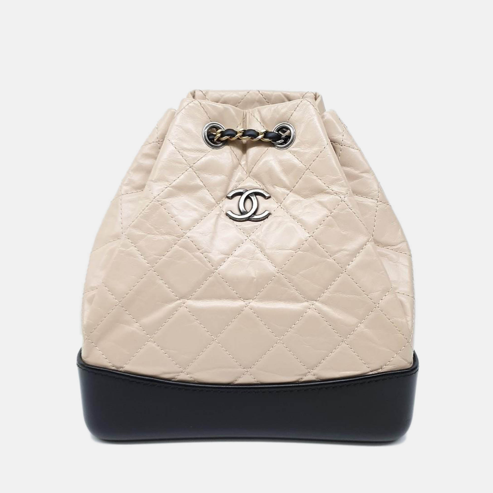 Chanel Beige Black Leather Gabriel Backpack Bag