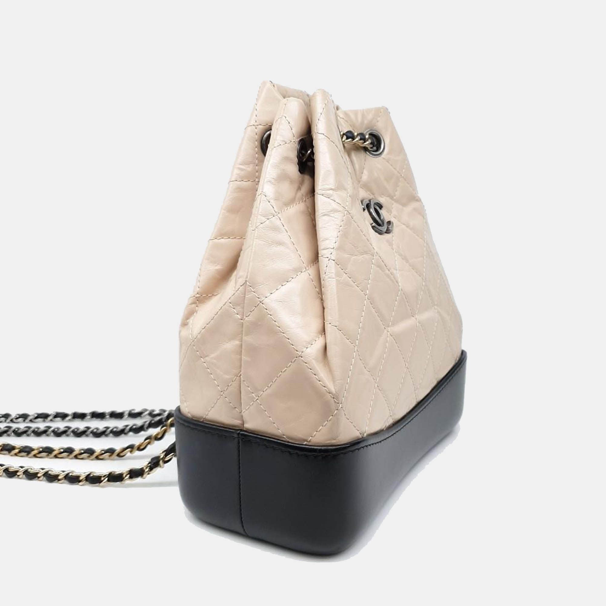 Chanel Beige Black Leather Gabriel Backpack Bag
