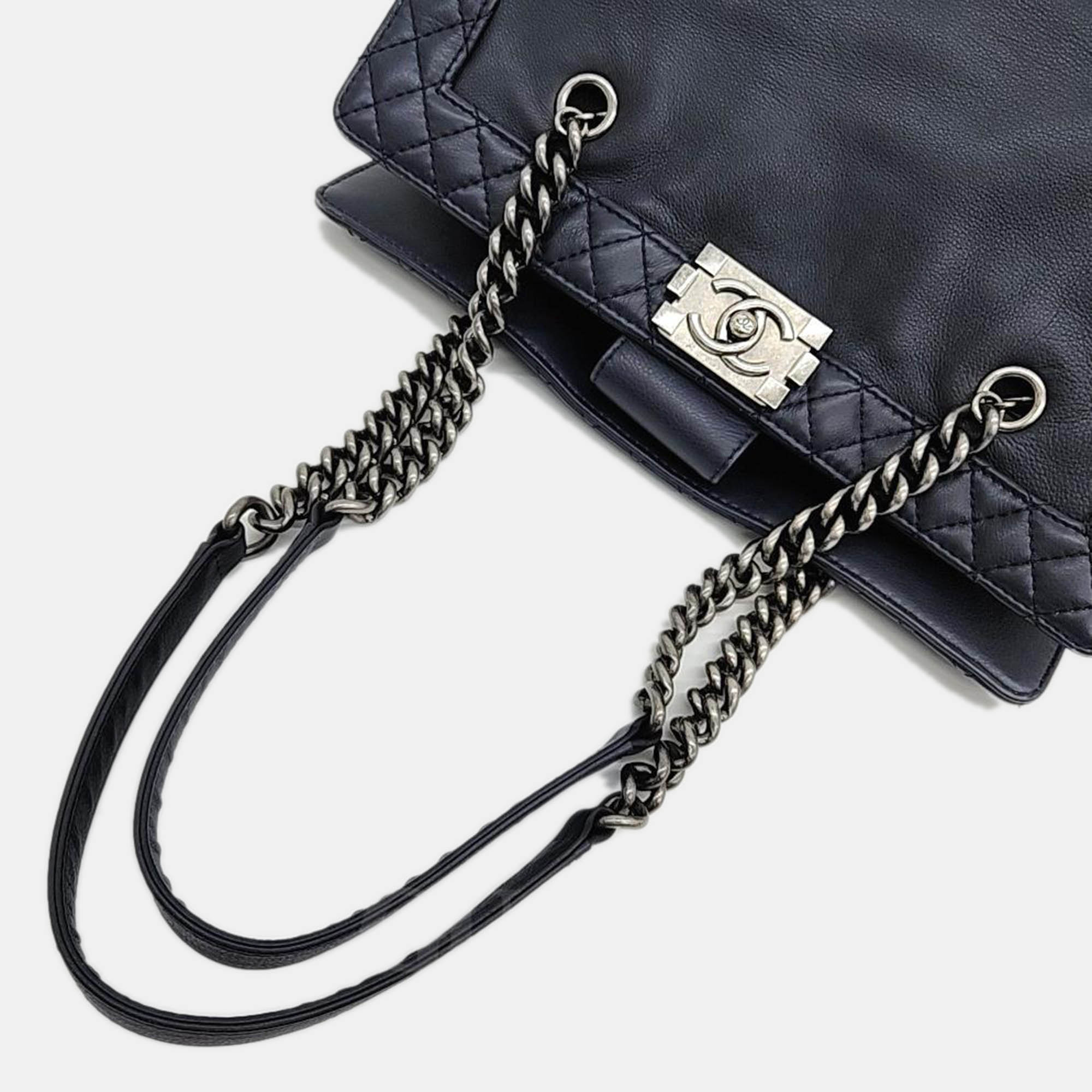 Chanel Black Leather Boy Chain Shoulder Bag