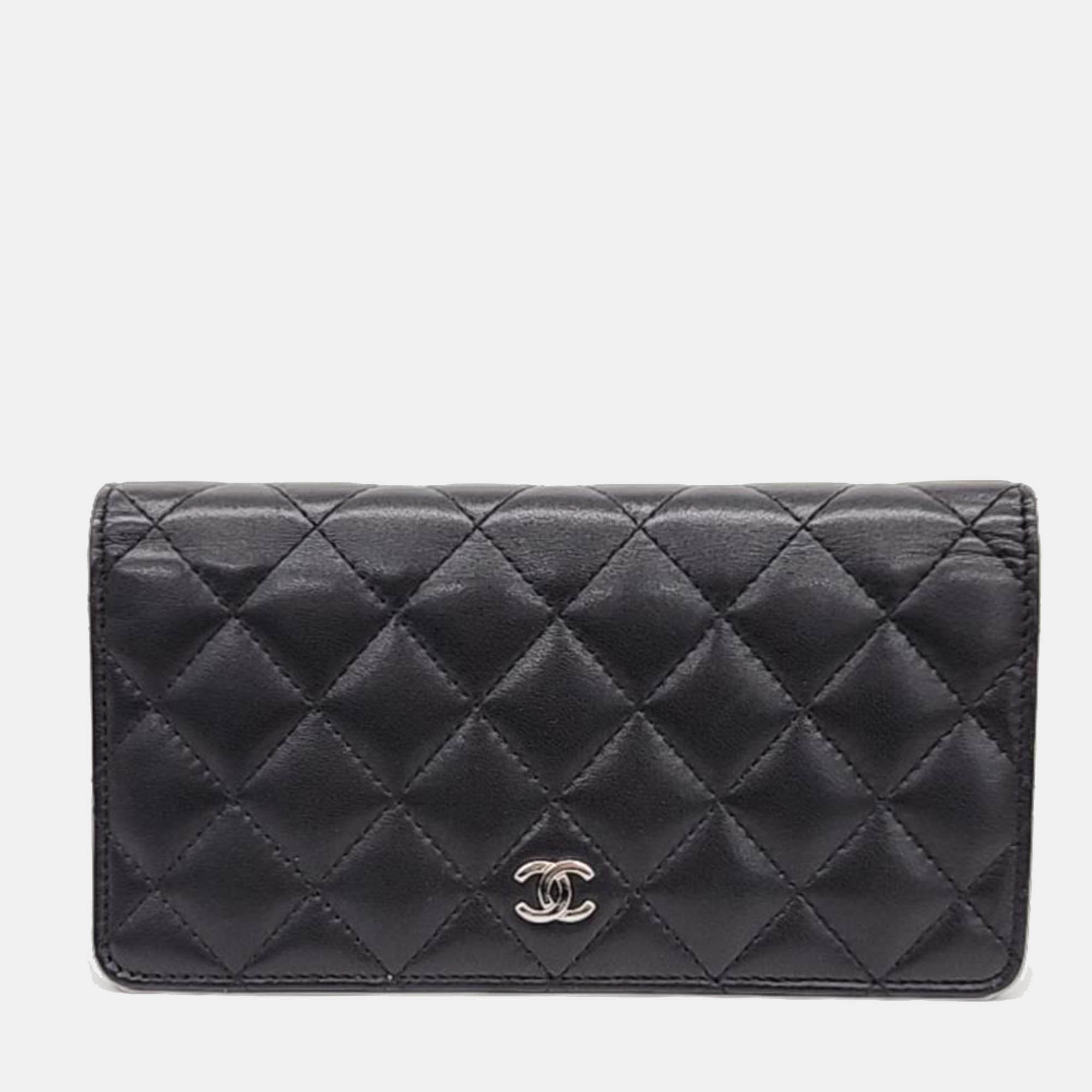 Chanel black lambskin long wallet