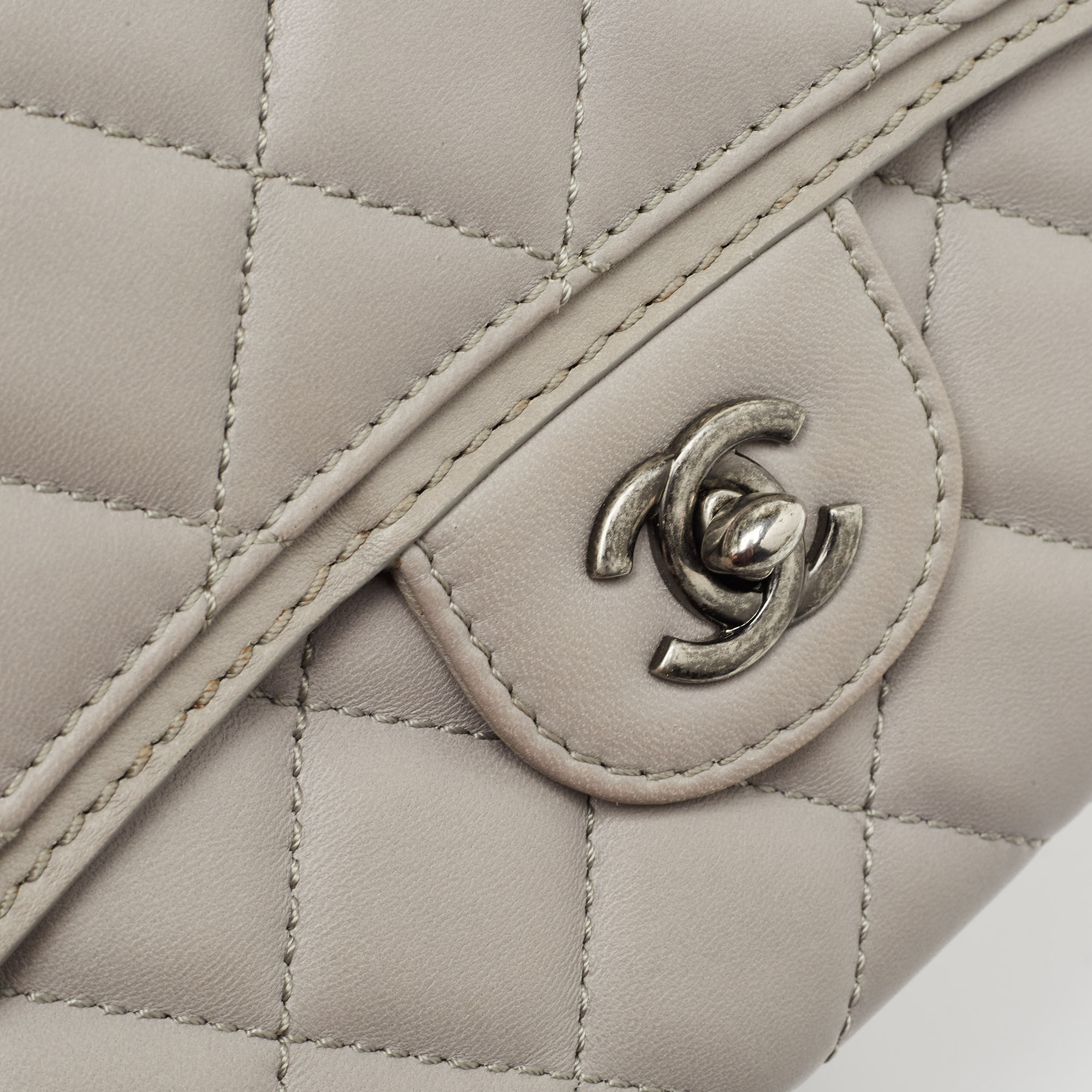 Chanel Grey Quilted Leather Single Flap Bag
