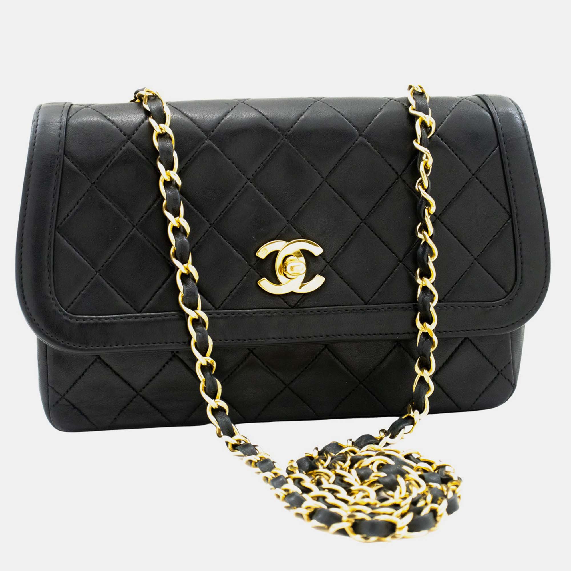 Chanel Black Leather Vintage Diana Flap Shoulder Bag