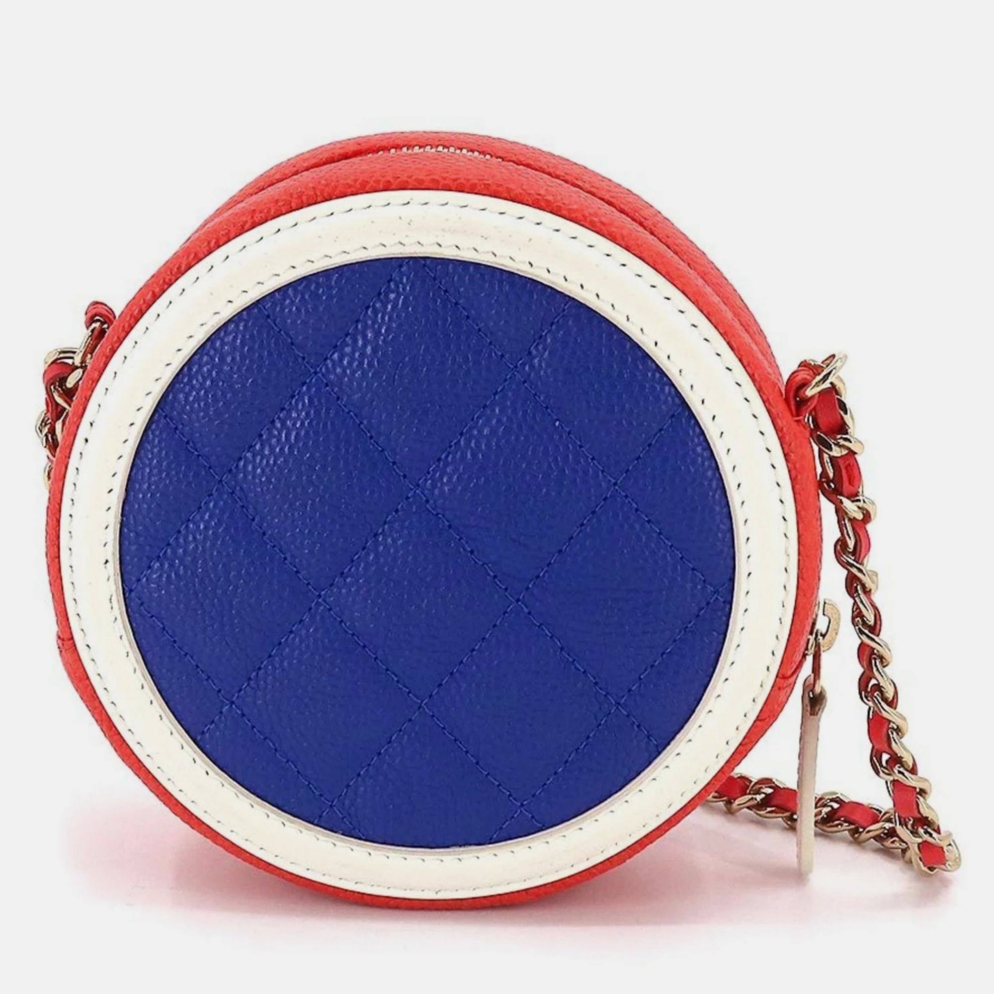 Chanel Blue Leather Filigree Round Chain Shoulder Bag