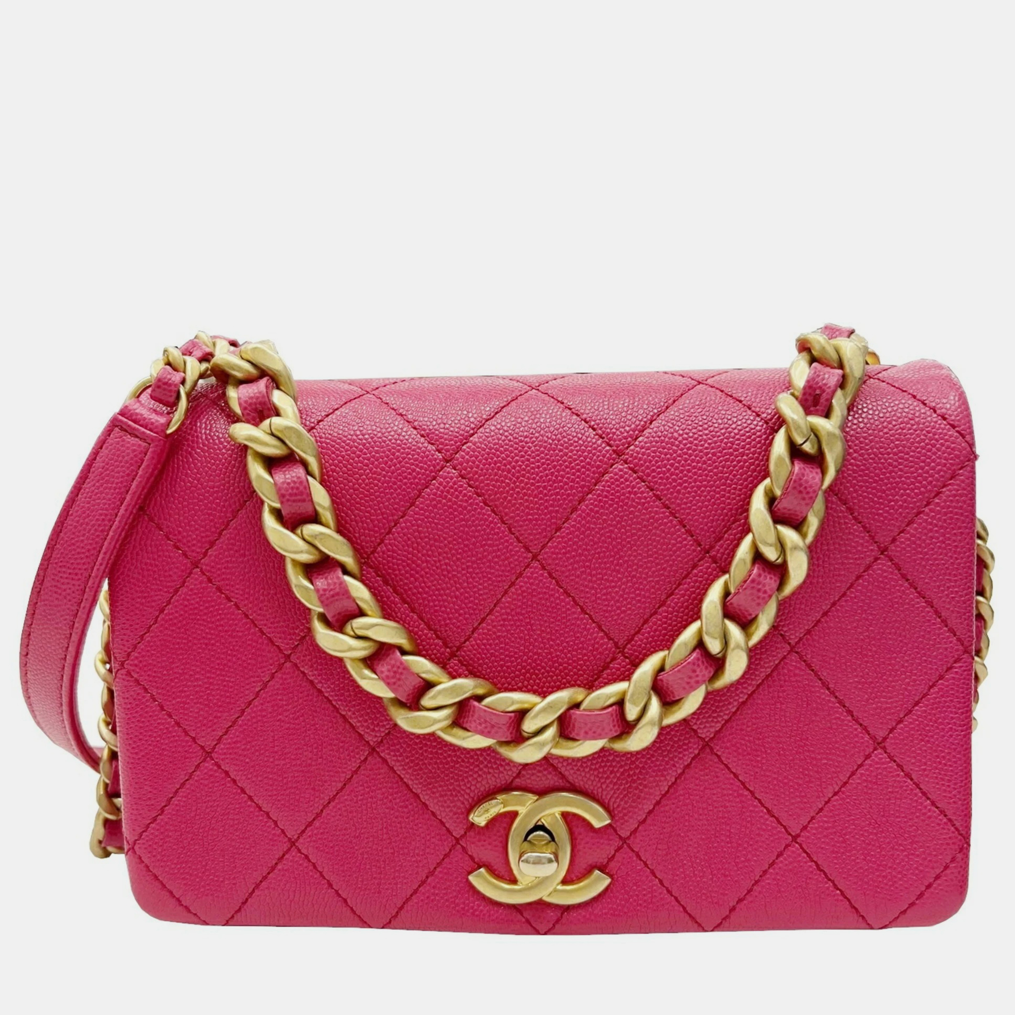 Chanel pink leather fashion therapy flap bag