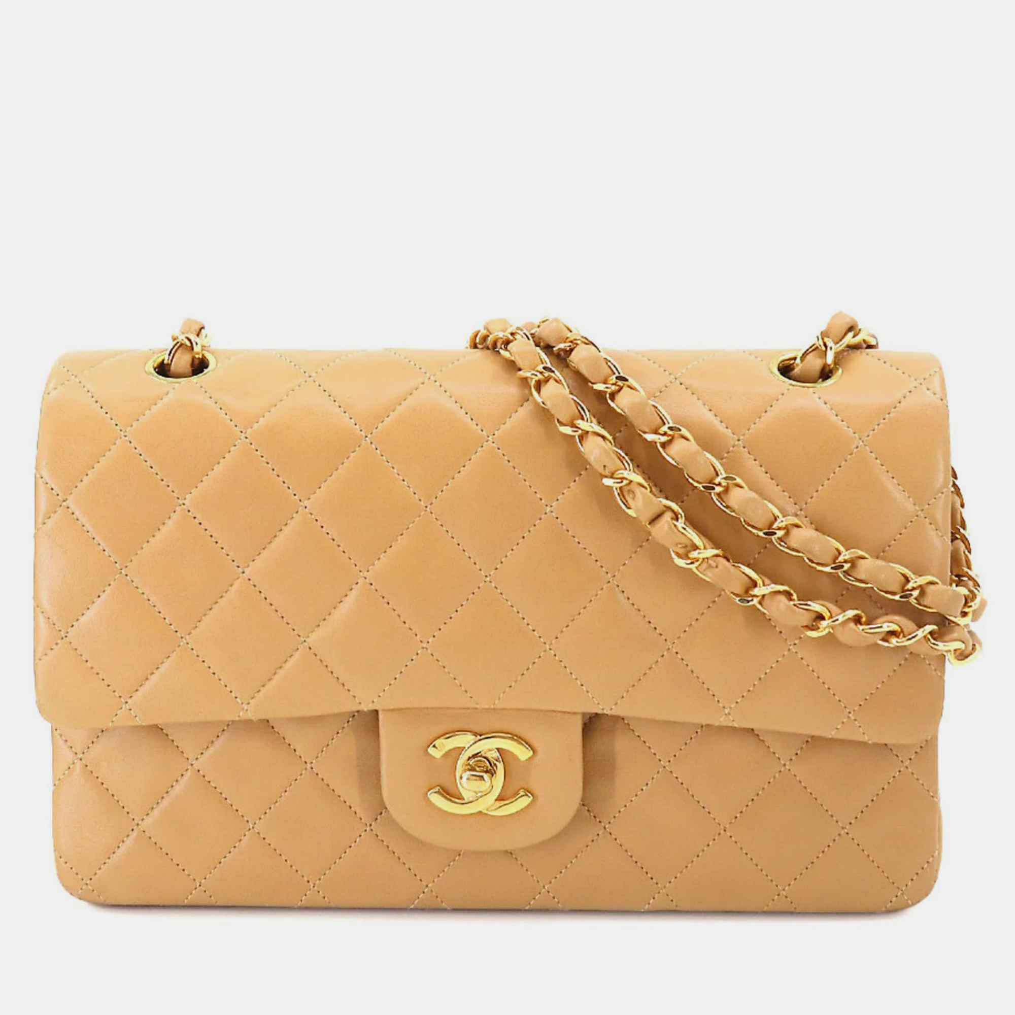 Chanel Beige Leather Classic Small Double Flap Shoulder Bag