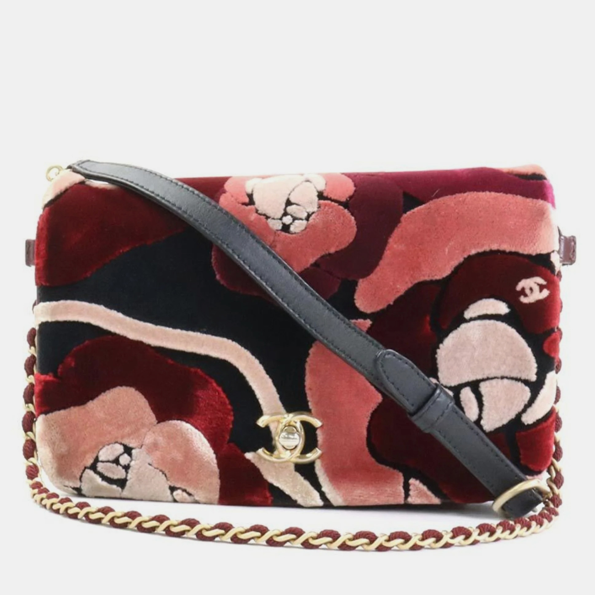 Chanel multicolour paris-cosmopolite velvet camellia flap bag