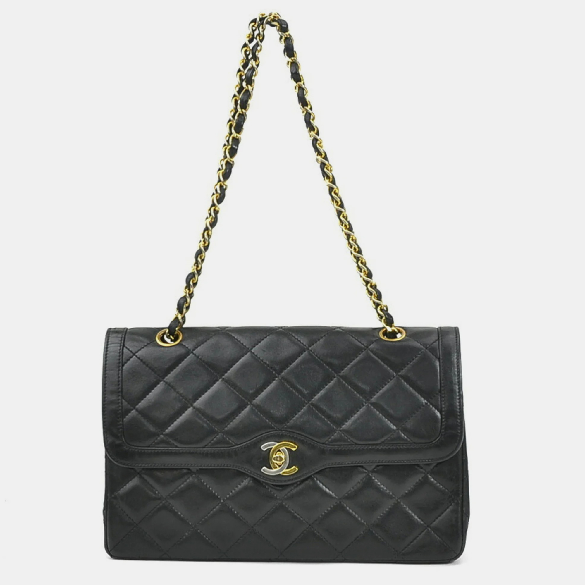 Chanel black quilted leather paris double flap bag