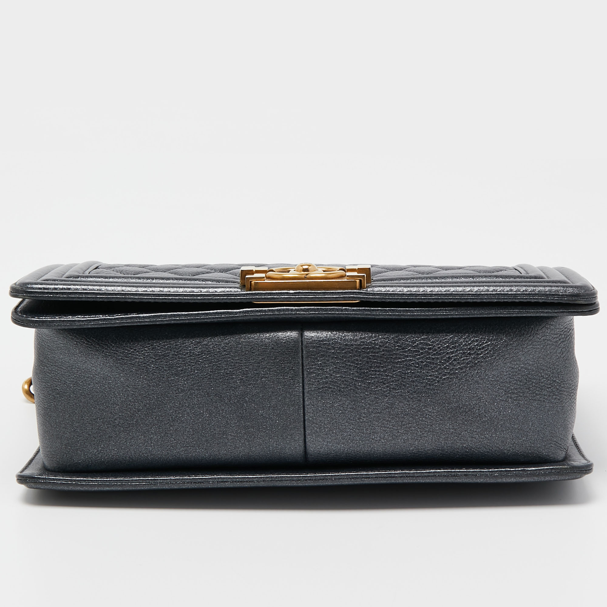 Chanel Dark Grey Shimmer Leather Medium Boy Bag