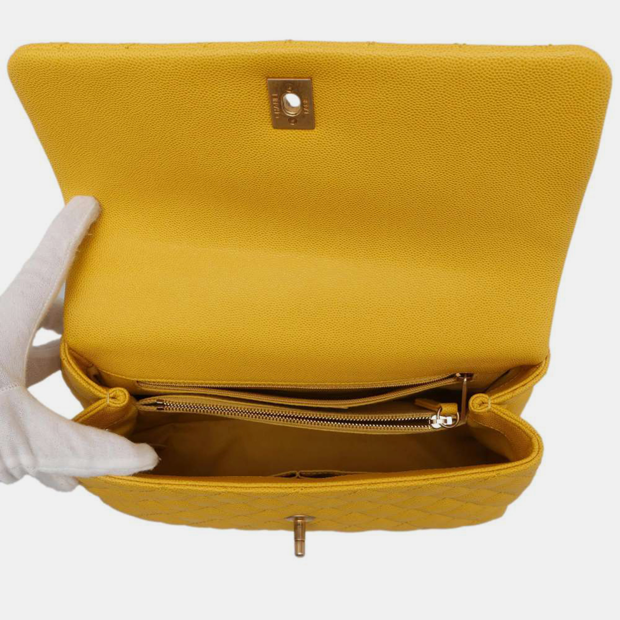 Chanel Yellow Leather Small Coco Handle Bag