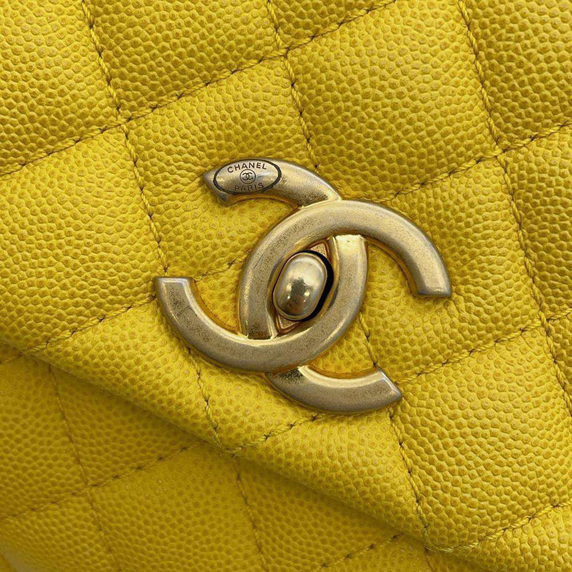Chanel Yellow Leather Small Coco Handle Bag