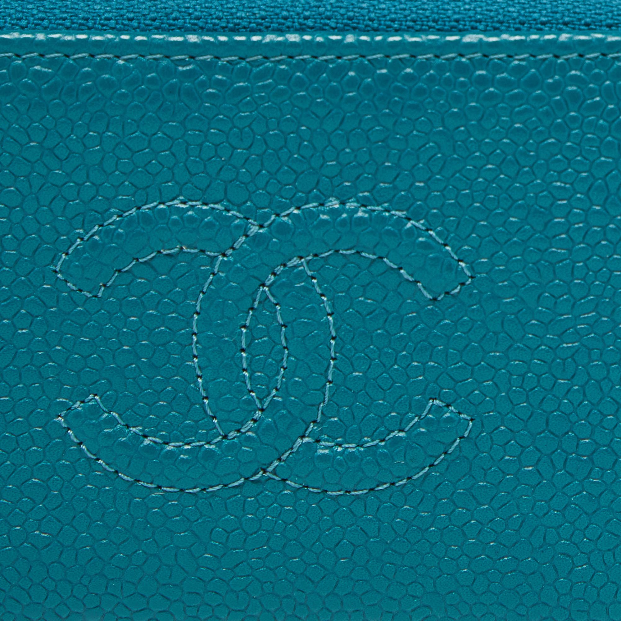Chanel Teal Blue Caviar Leather CC Zip Coin Purse