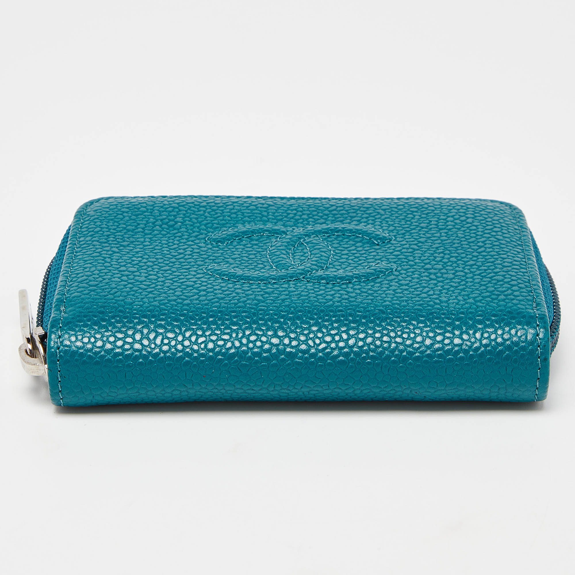 Chanel Teal Blue Caviar Leather CC Zip Coin Purse