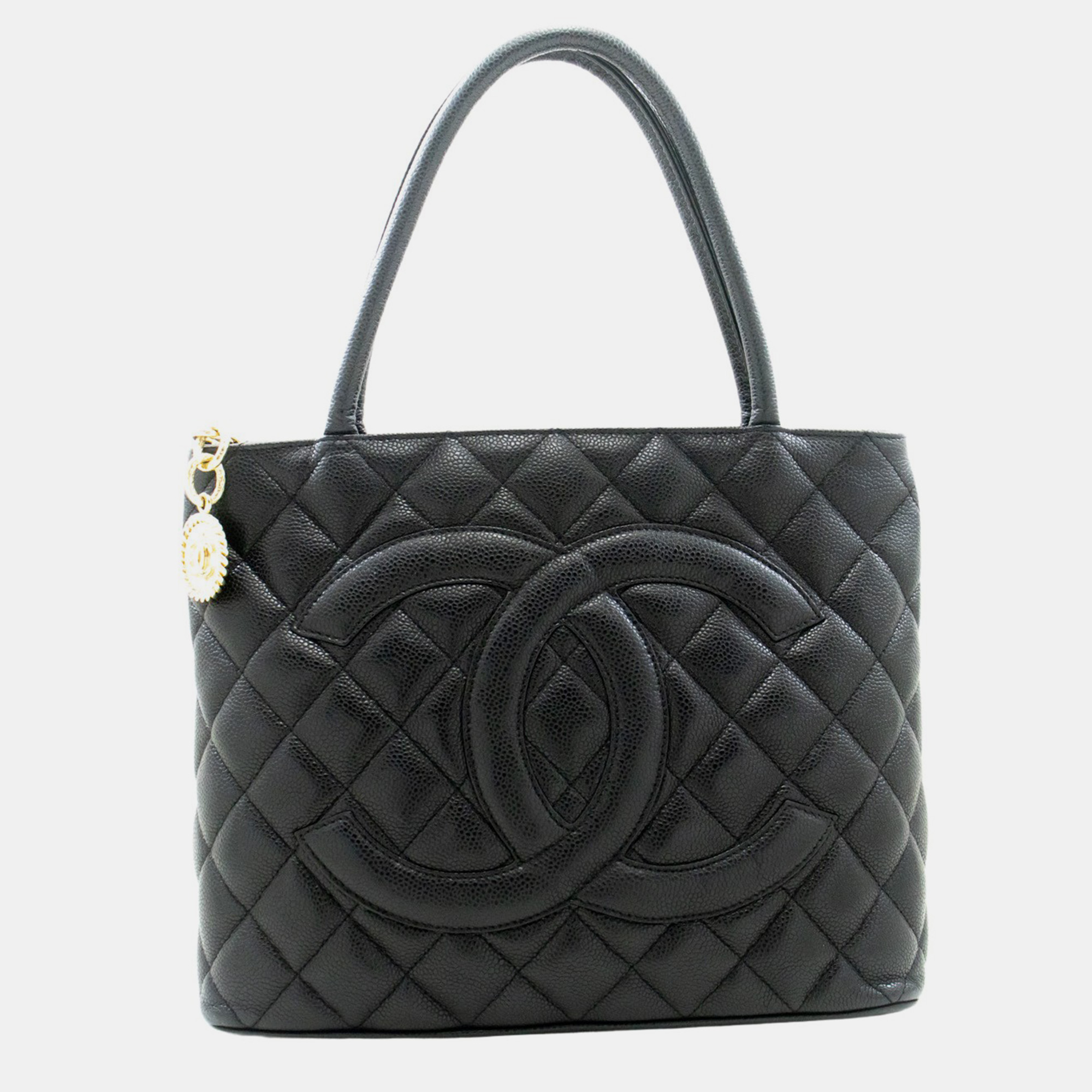 Chanel Black Leather Medallion Shoulder Bag