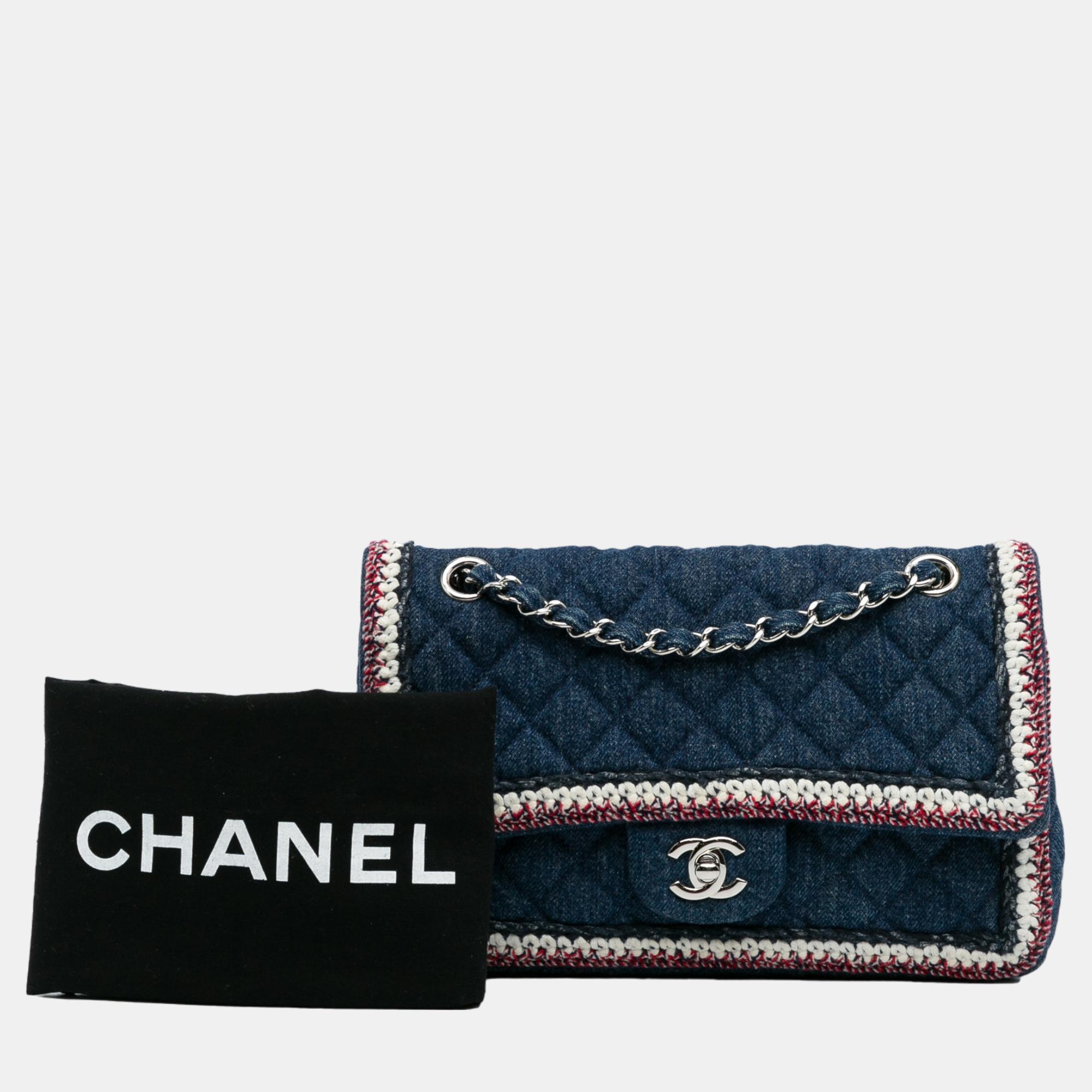Chanel Blue Quilted Denim Classic Single Flap Bag