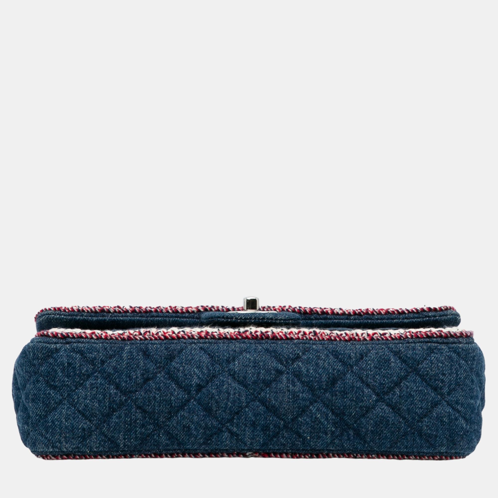 Chanel Blue Quilted Denim Classic Single Flap Bag