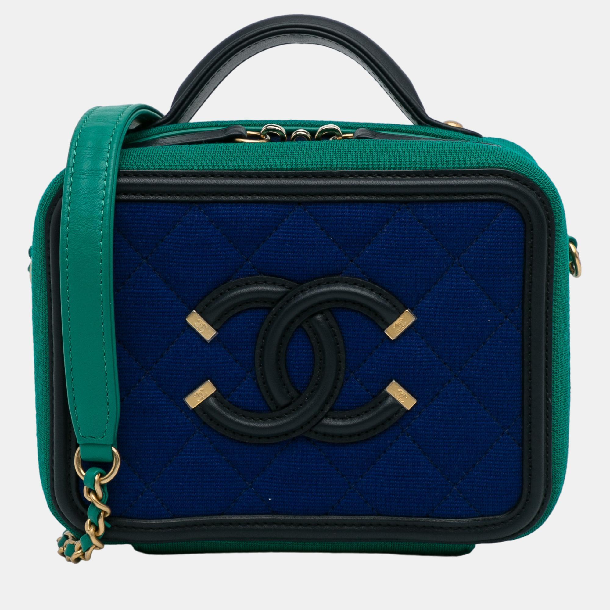 Chanel Blue/Green CC Filigree Jersey Vanity Case