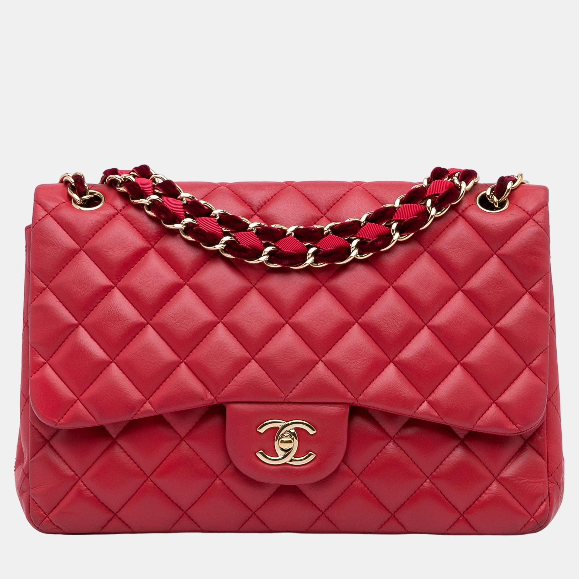Chanel Red Jumbo Joined Chain Flap Bag