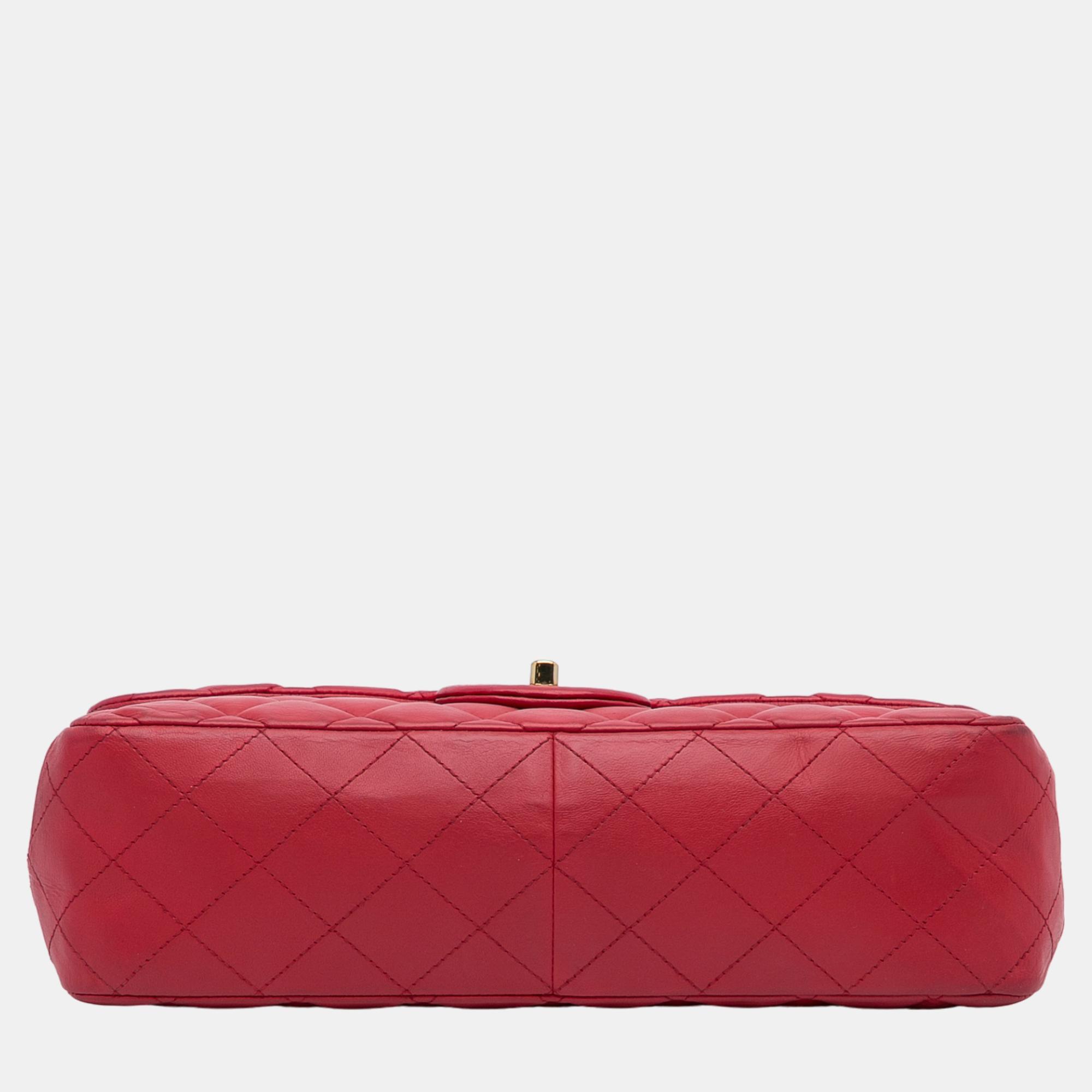 Chanel Red Jumbo Joined Chain Flap Bag