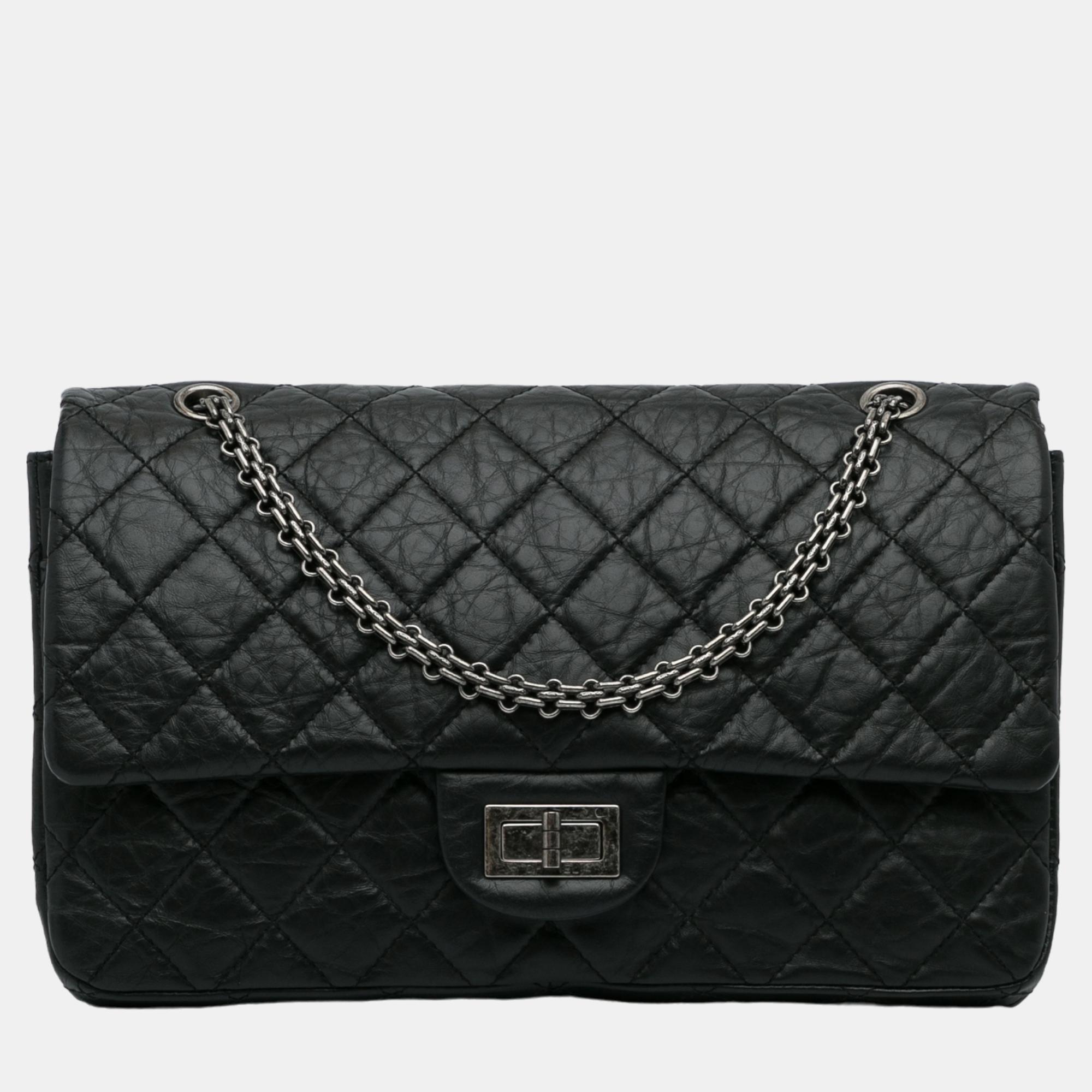 Chanel black reissue 2.55 aged calfskin double flap 227