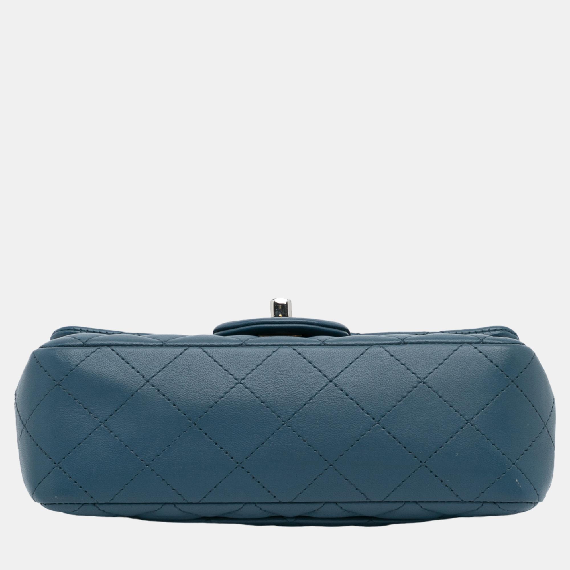 Chanel Blue Mini Classic Lambskin Rectangular Single Flap