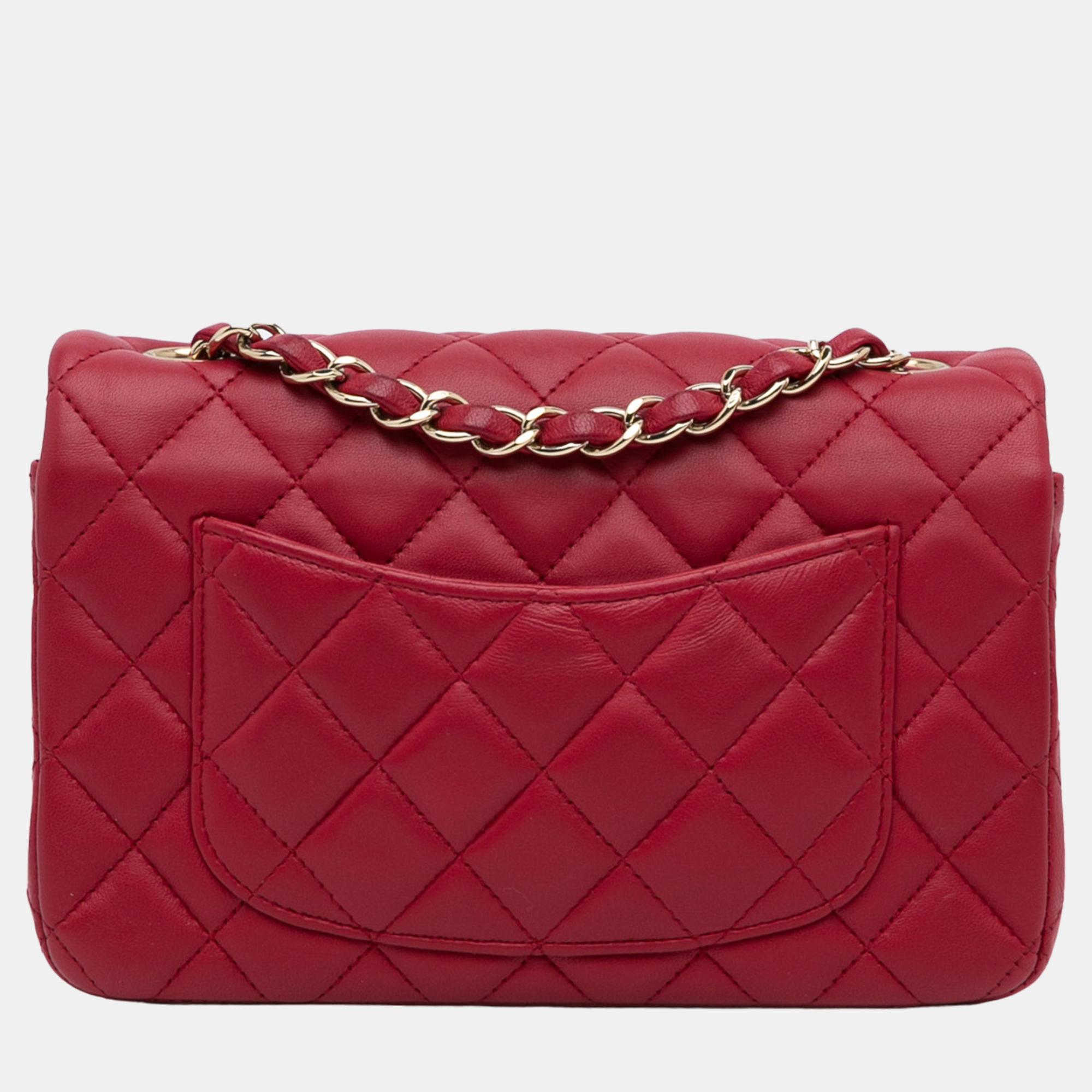 Chanel Red Mini Classic Lambskin Rectangular Single Flap