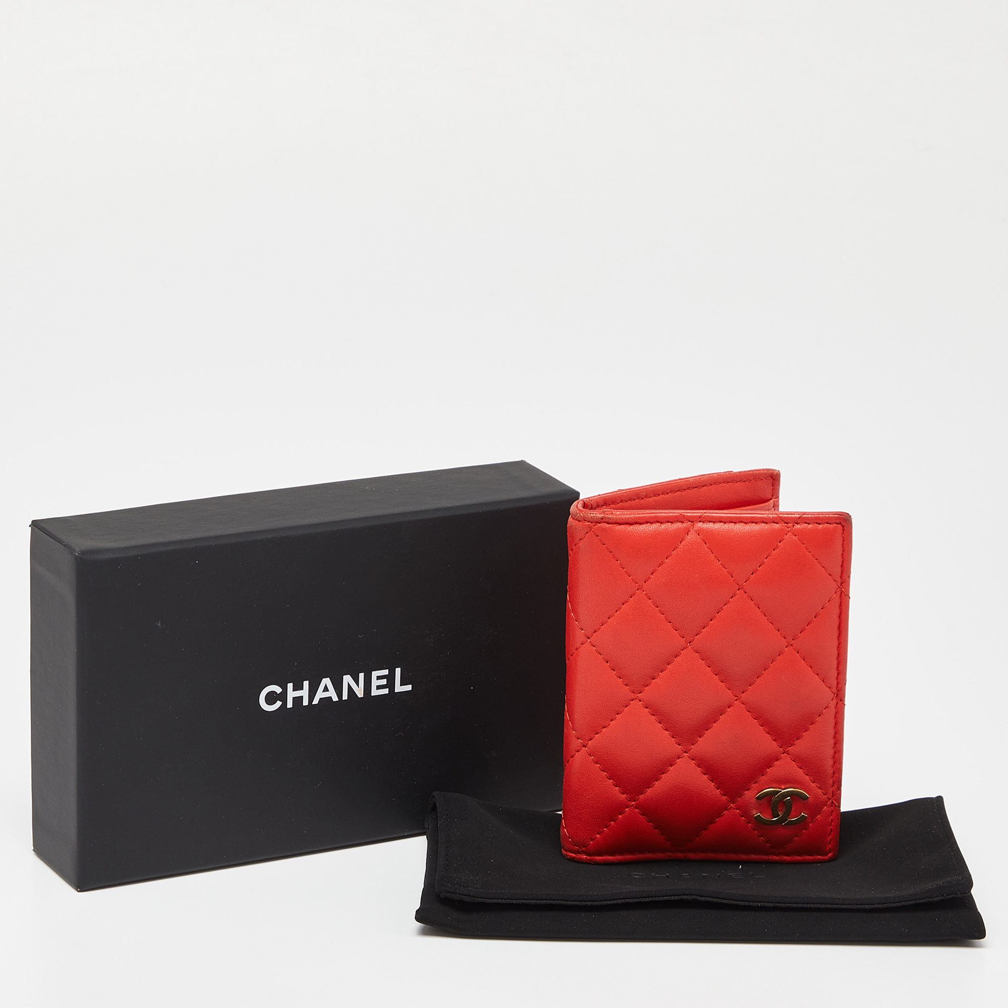 Chanel Orange Quilted Leather CC Logo Card Case