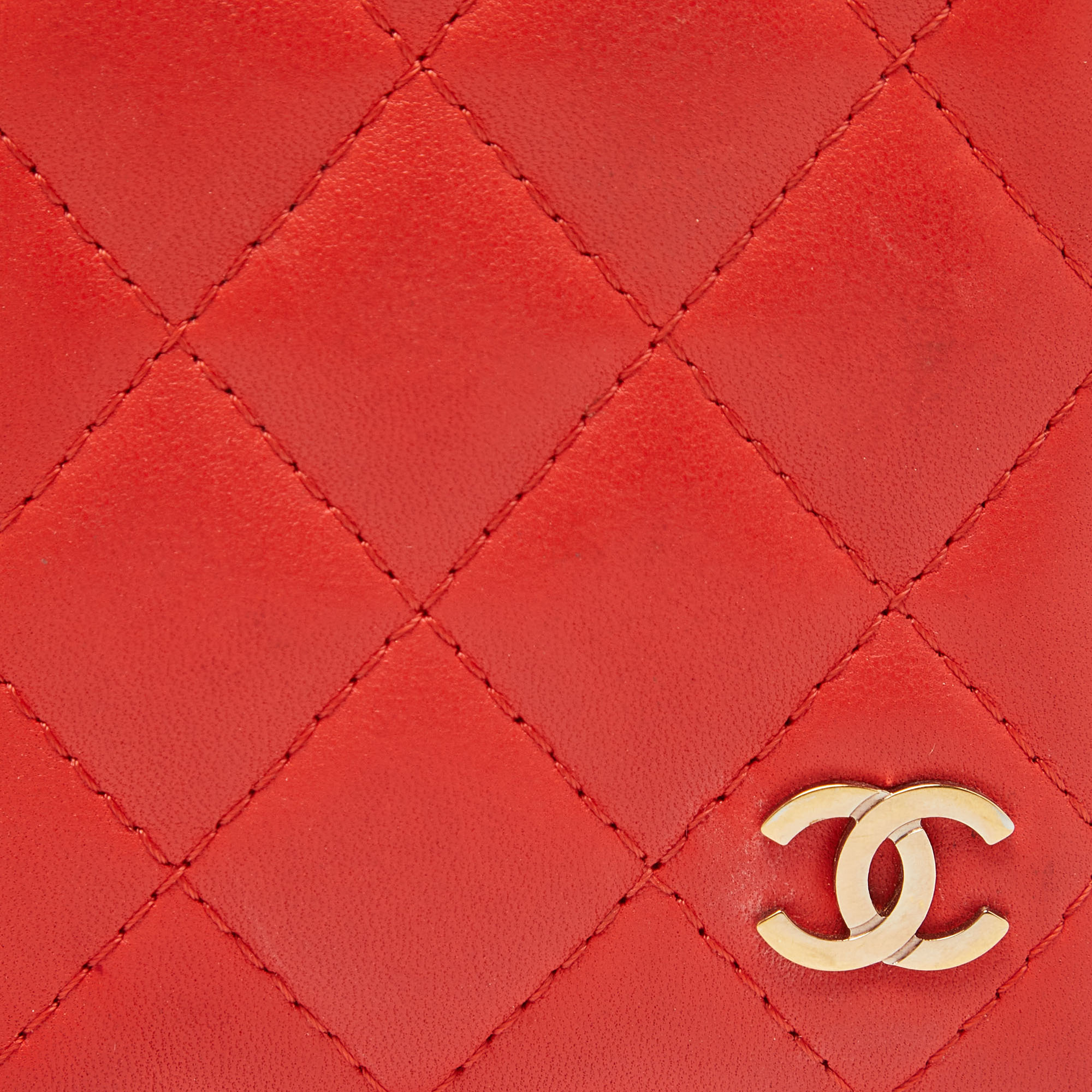 Chanel Orange Quilted Leather CC Logo Card Case