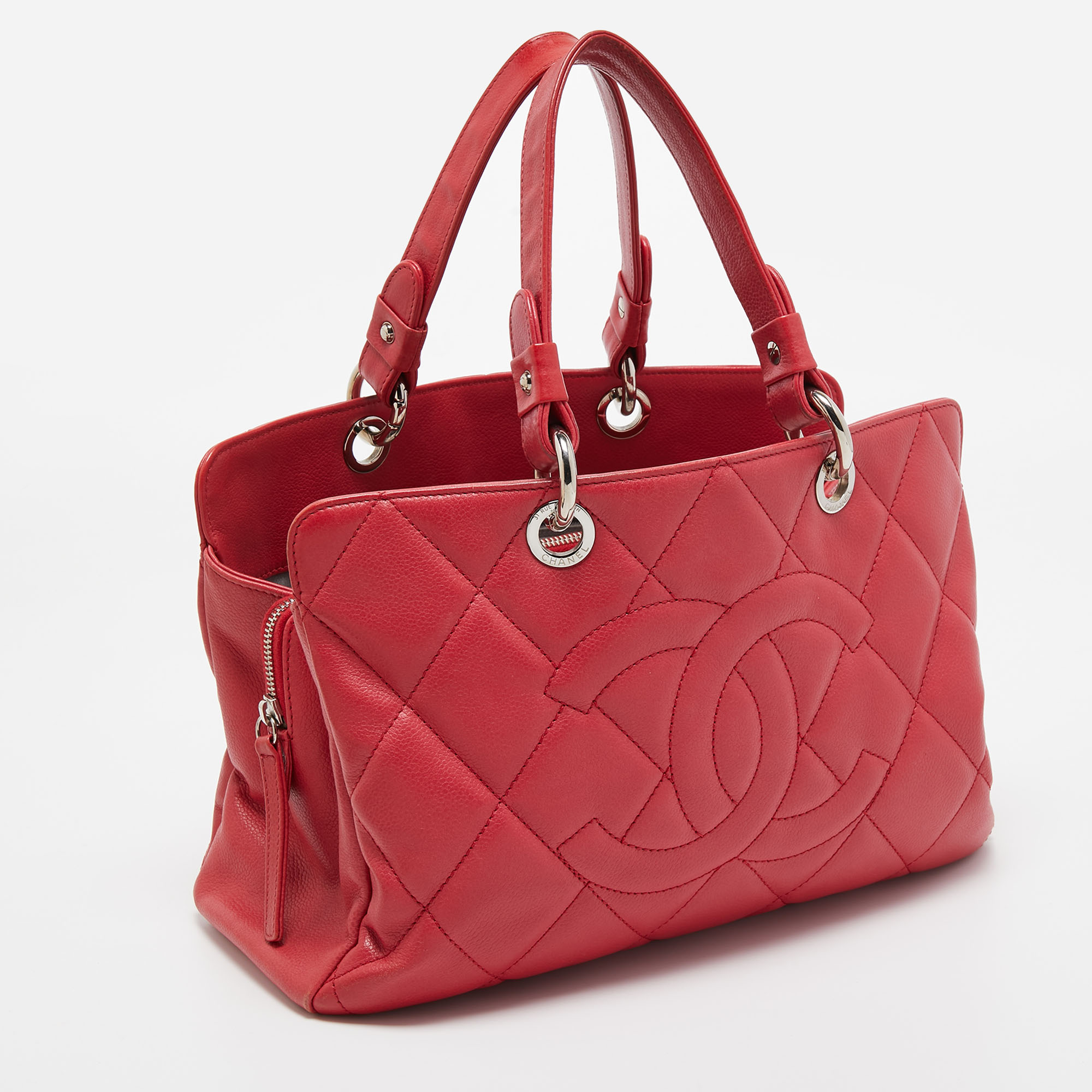 Chanel Pink Quilted Caviar Leather CC Timeless Soft Shopper Tote