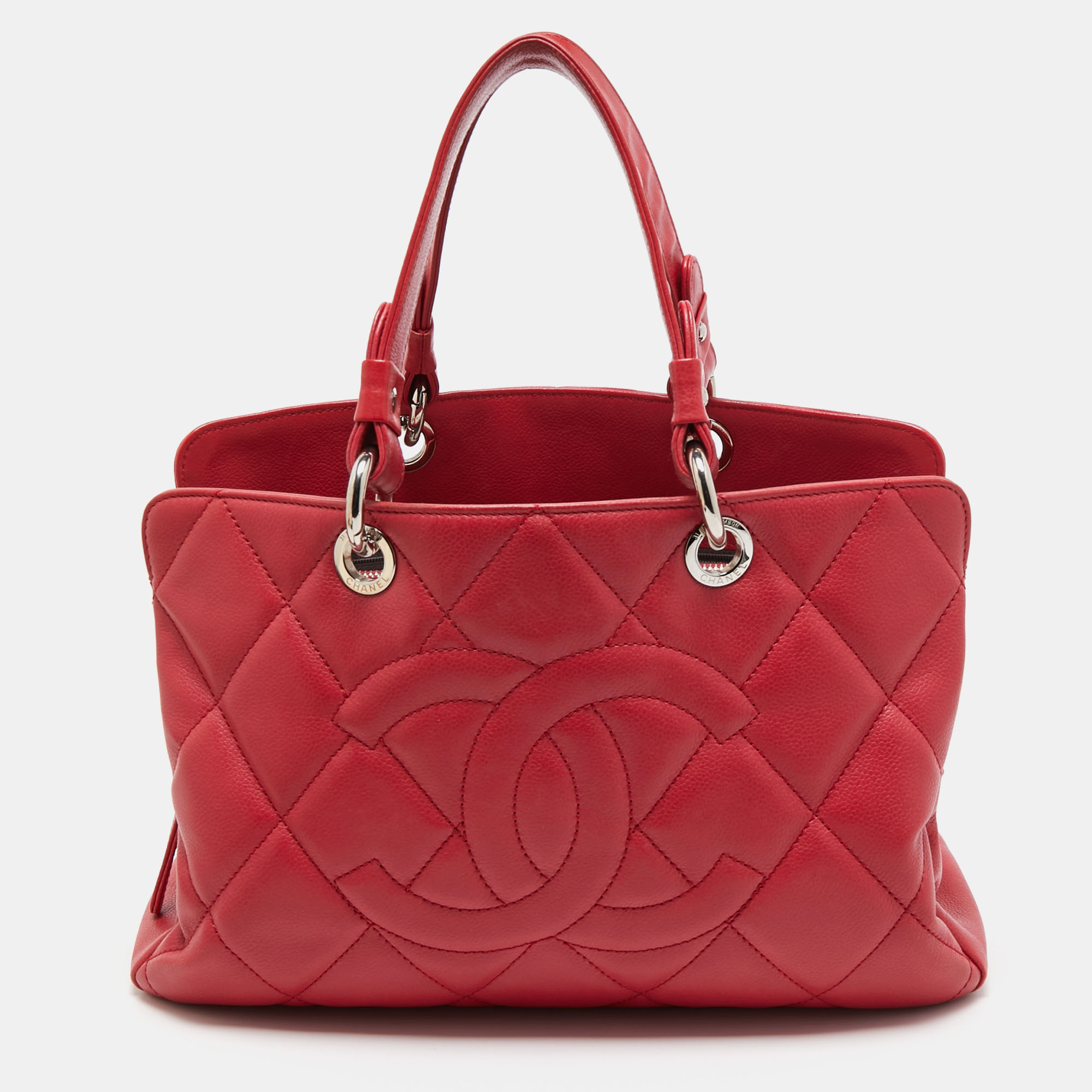 Chanel Pink Quilted Caviar Leather CC Timeless Soft Shopper Tote