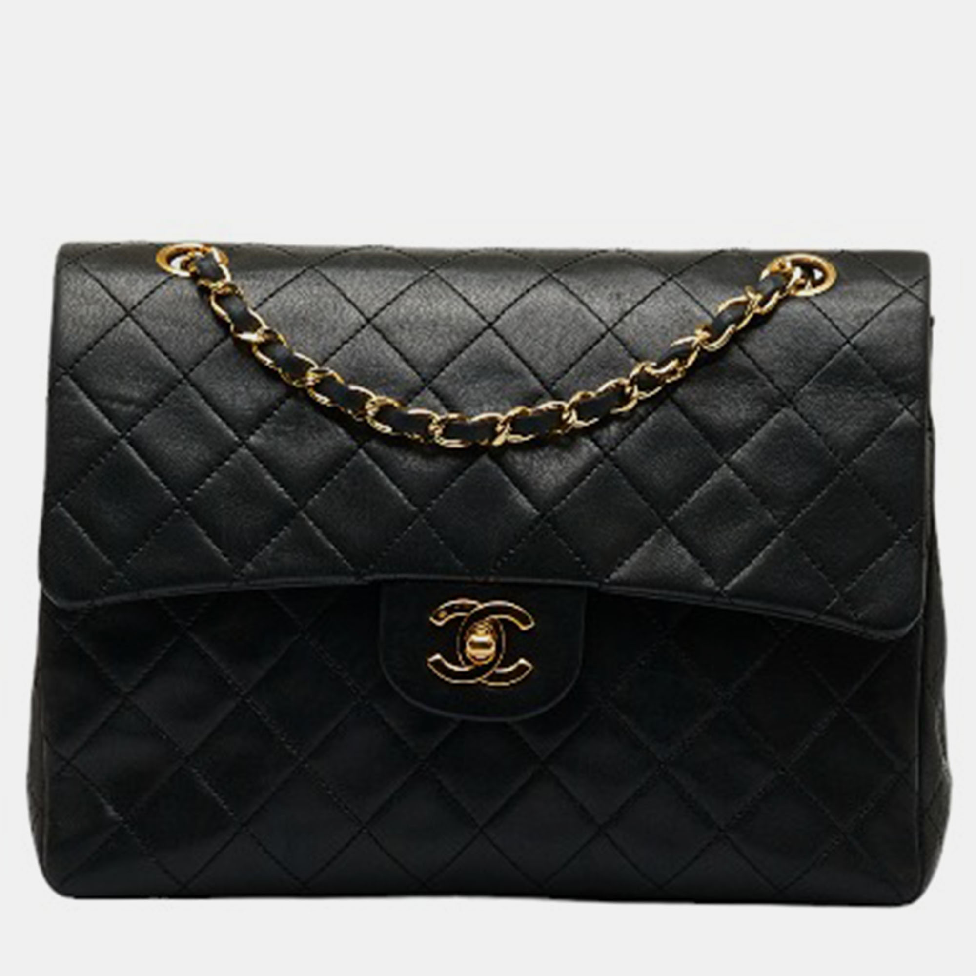 Chanel black medium classic matelasse double flap shoulder bag