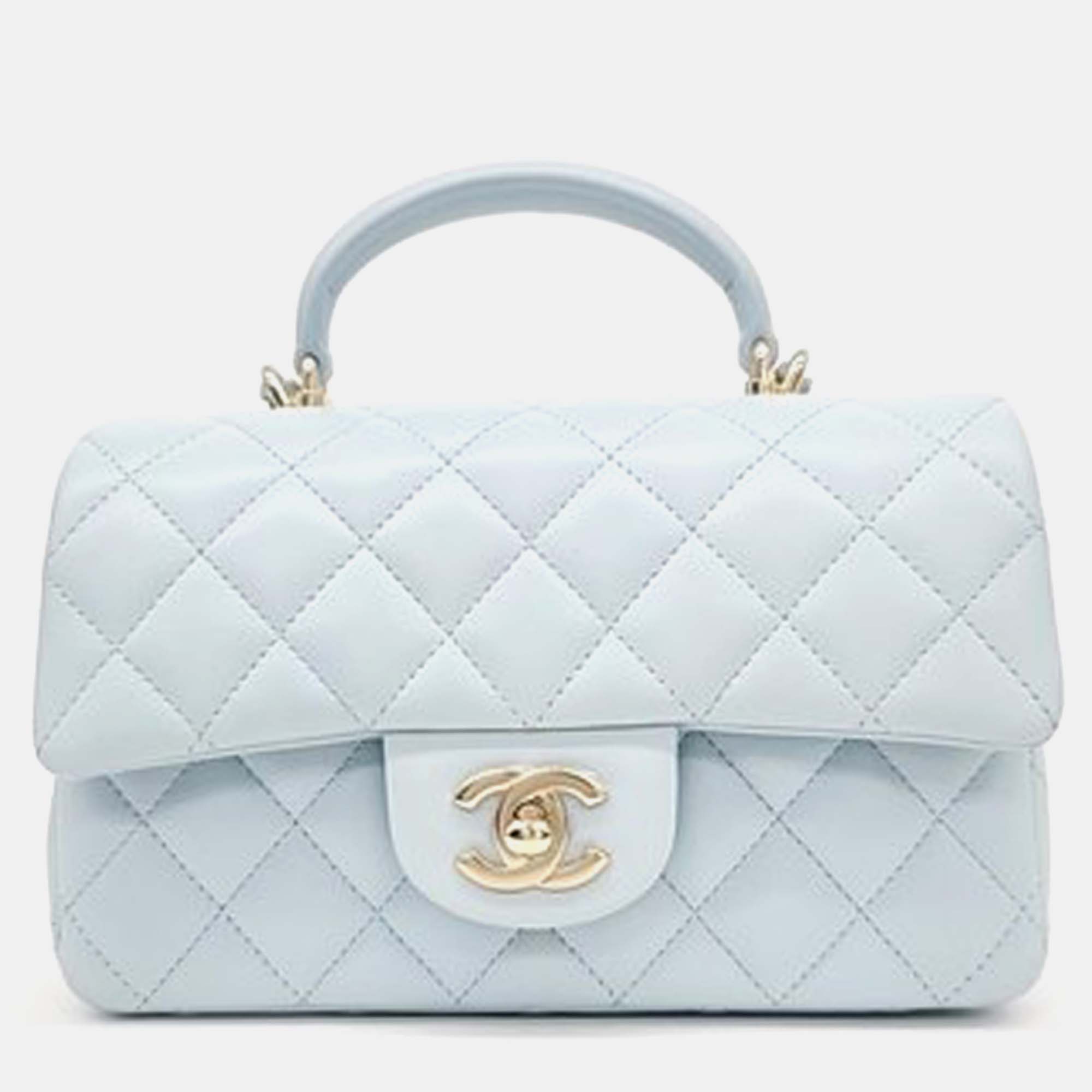 Chanel white lambskin leather mini top handle crossbody bag