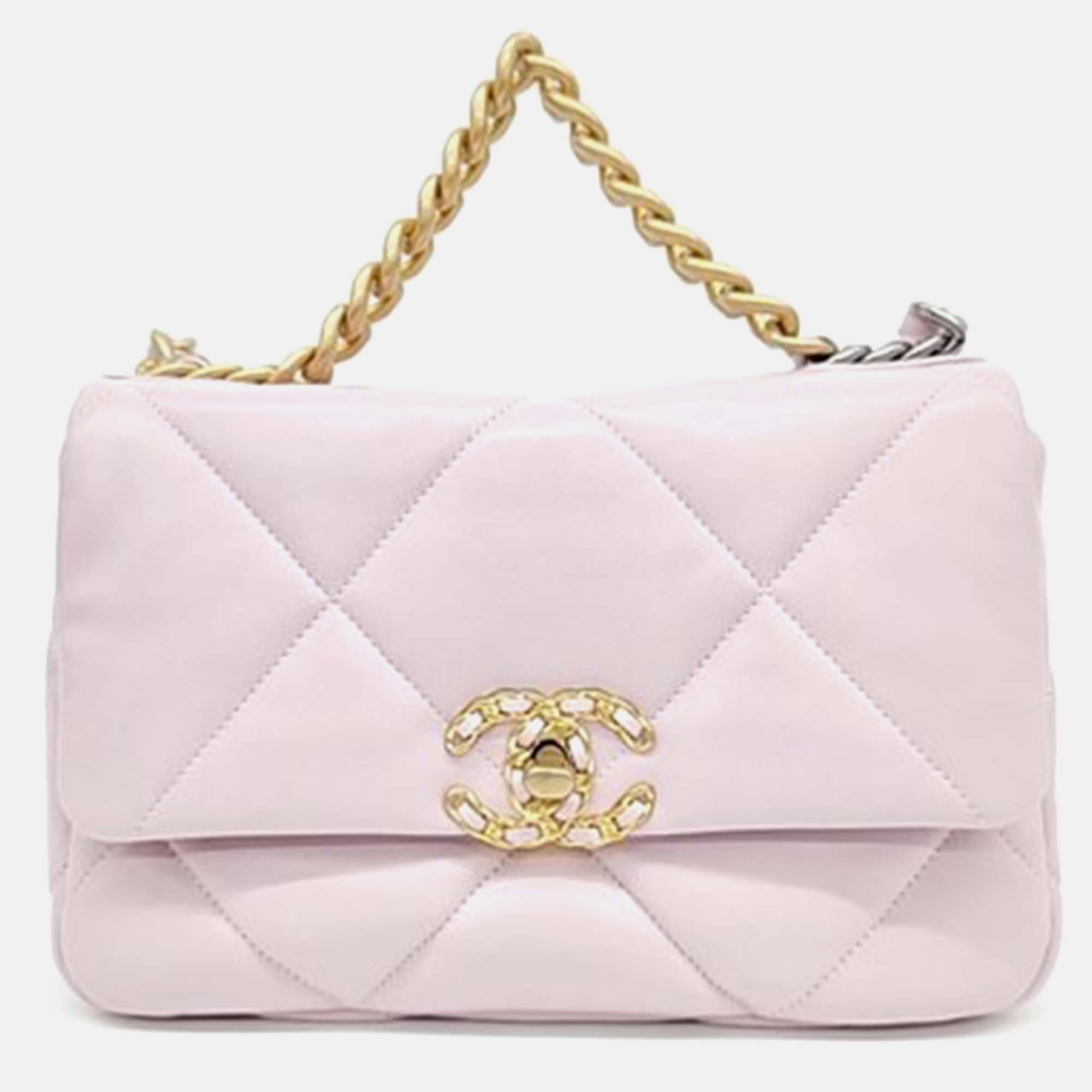 Chanel 19 Pink Leather Flap Bag Small