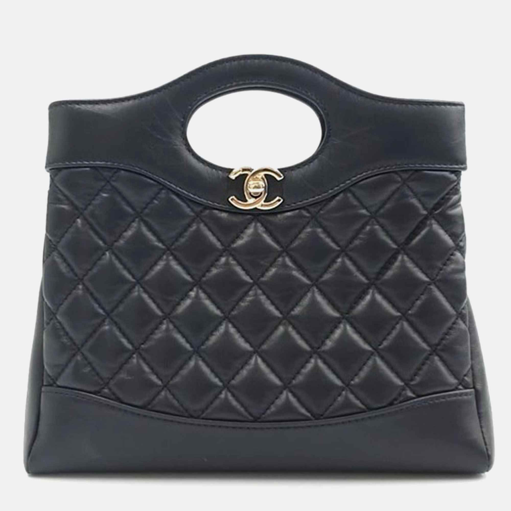 Chanel black leather 31 shopping mini bag