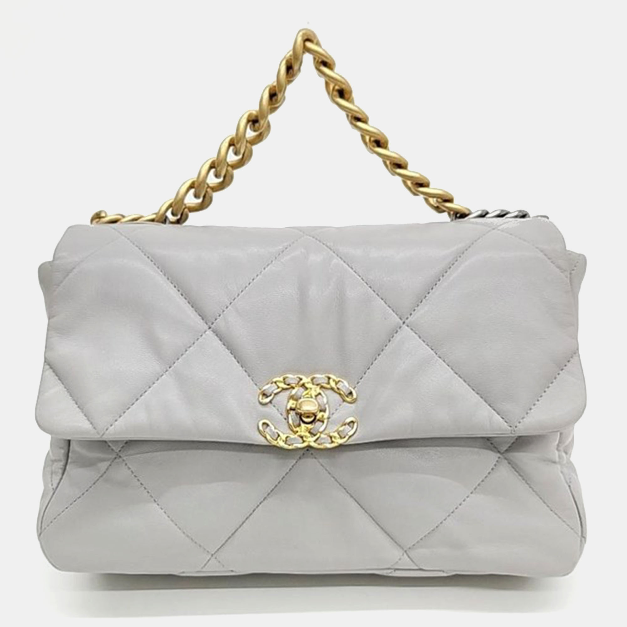 Chanel grey leather large 19 flap bag