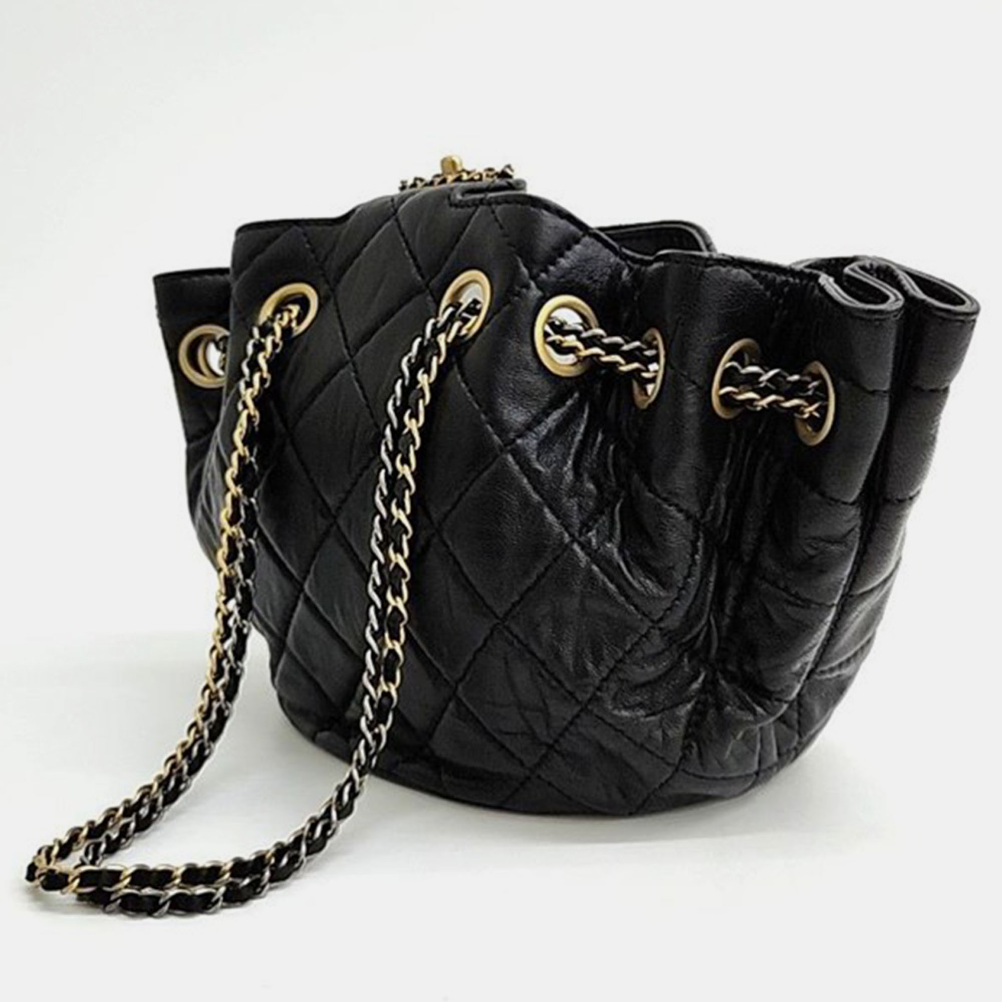 Chanel Black Leather Bucket Tote Bag