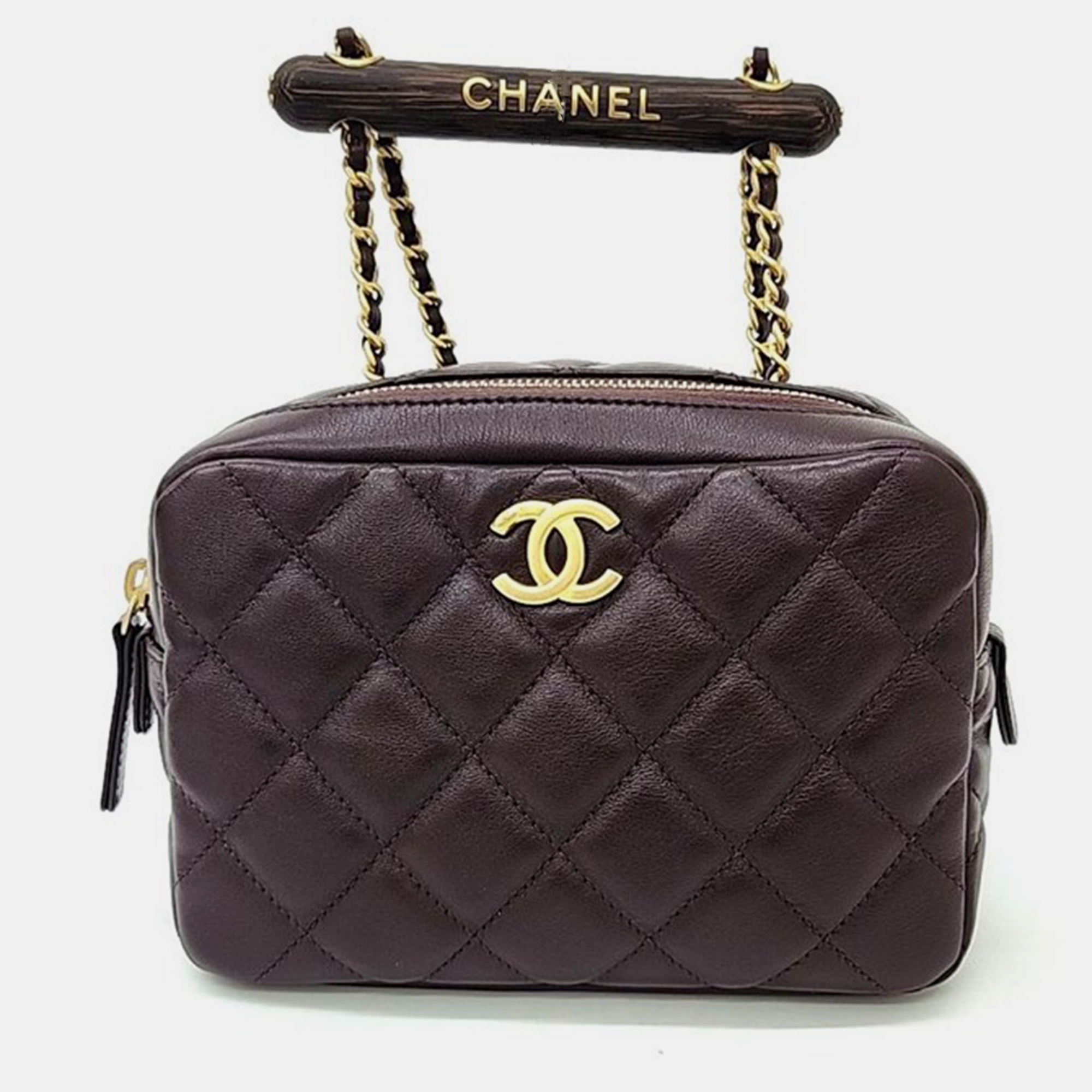Chanel leather burgundy mini bowling bag