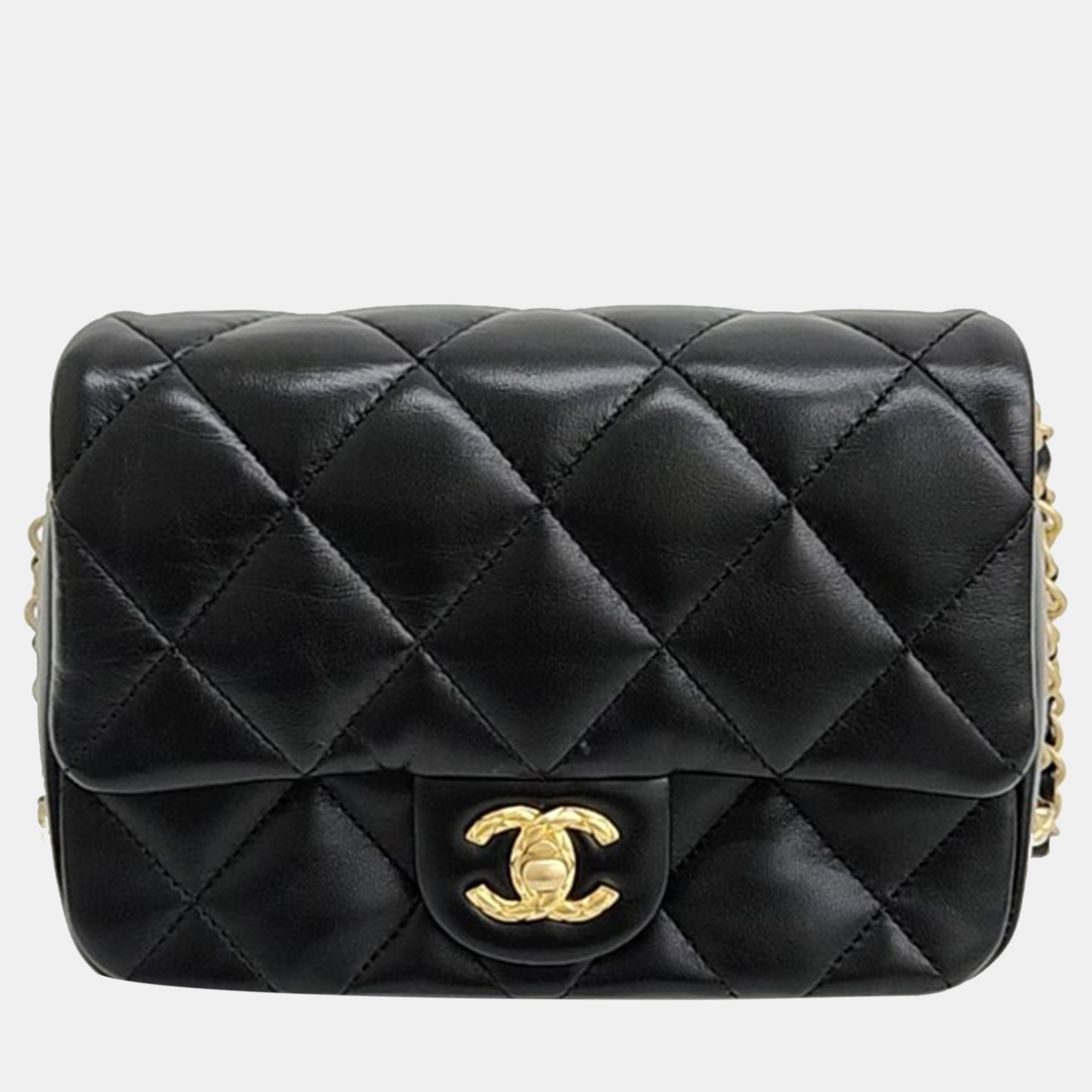 Chanel black lambskin leather chain crossbody bag