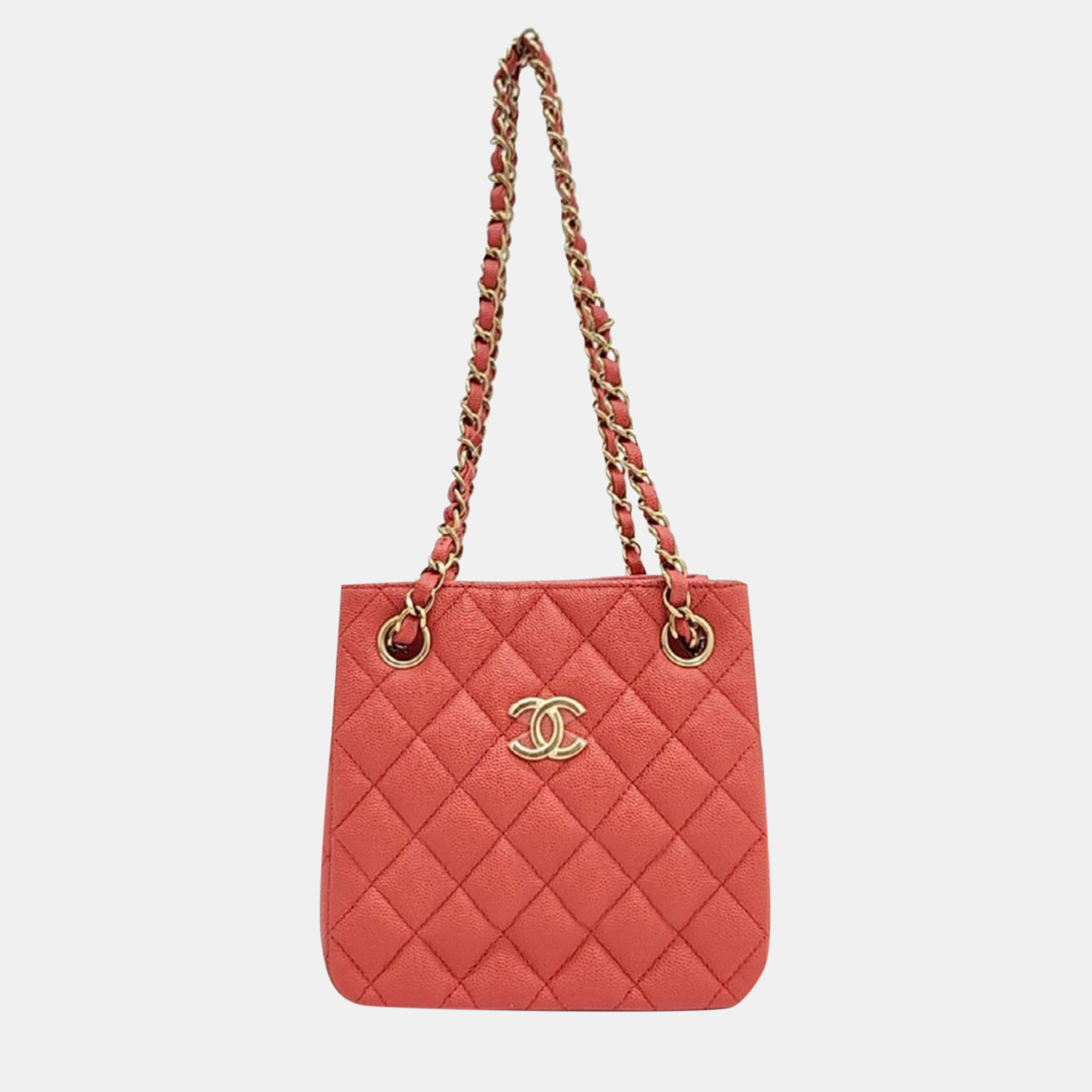 Chanel red caviar leather chain bucket bag