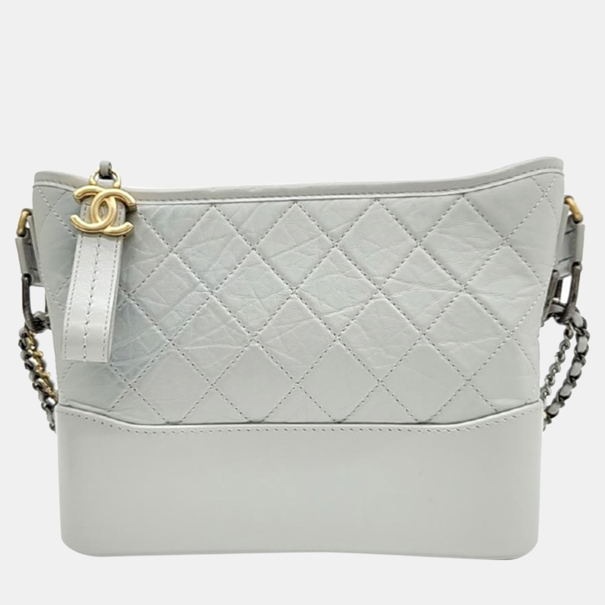 Chanel grey leather gabrielle medium hobo bag