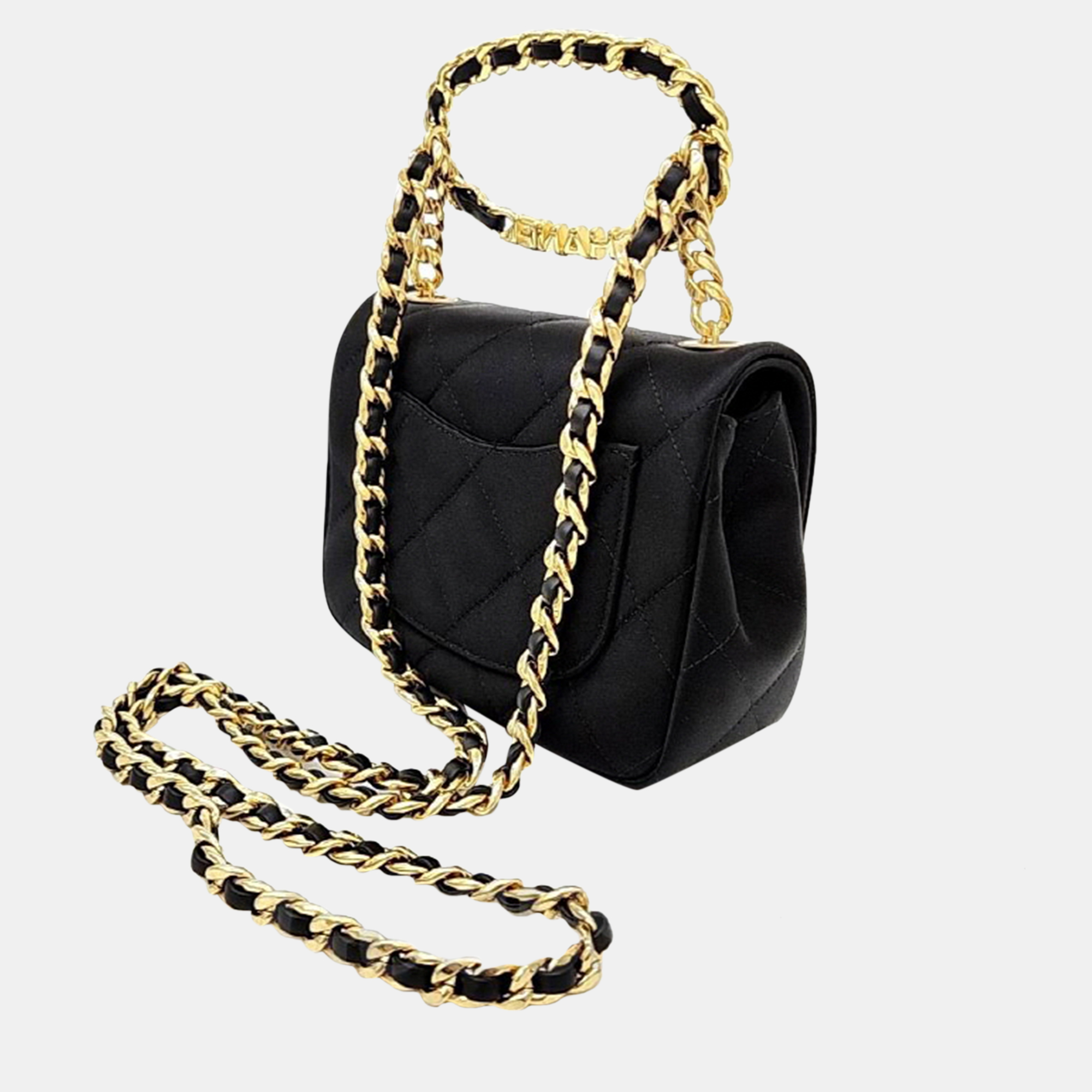 Chanel Black Leather Top Handle Mini Flap Bag