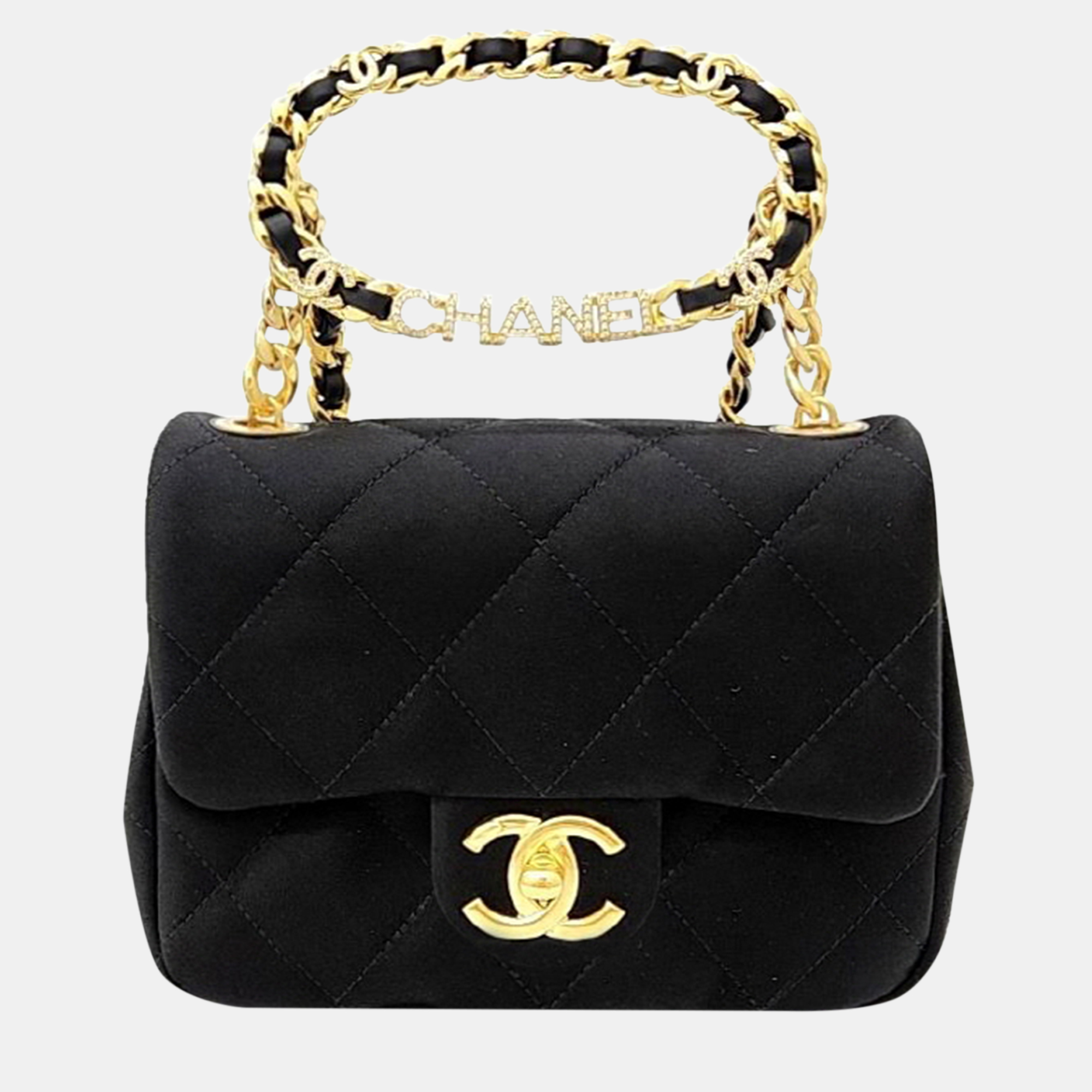 Chanel Black Leather Top Handle Mini Flap Bag