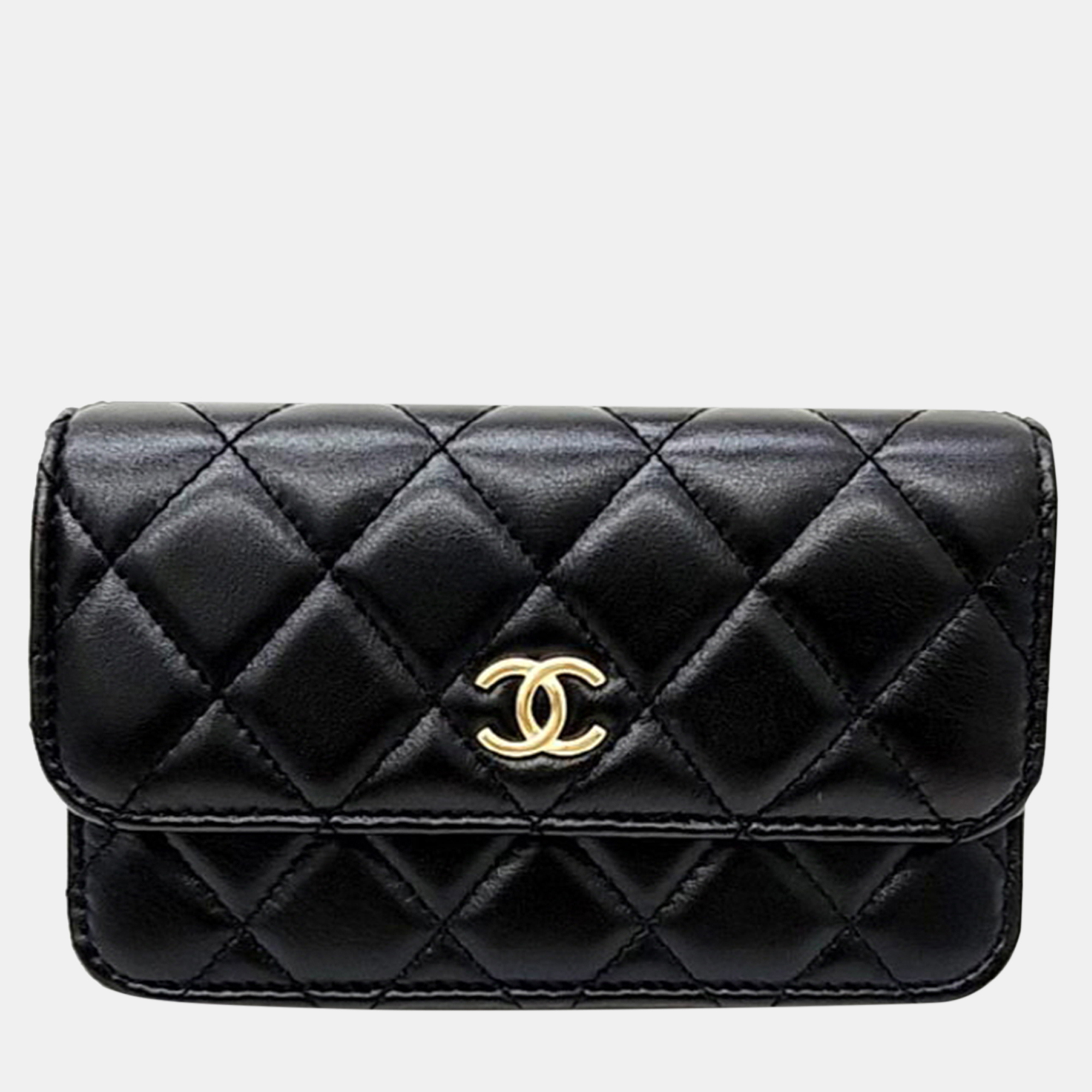 Chanel black leather pearl chain mini bag