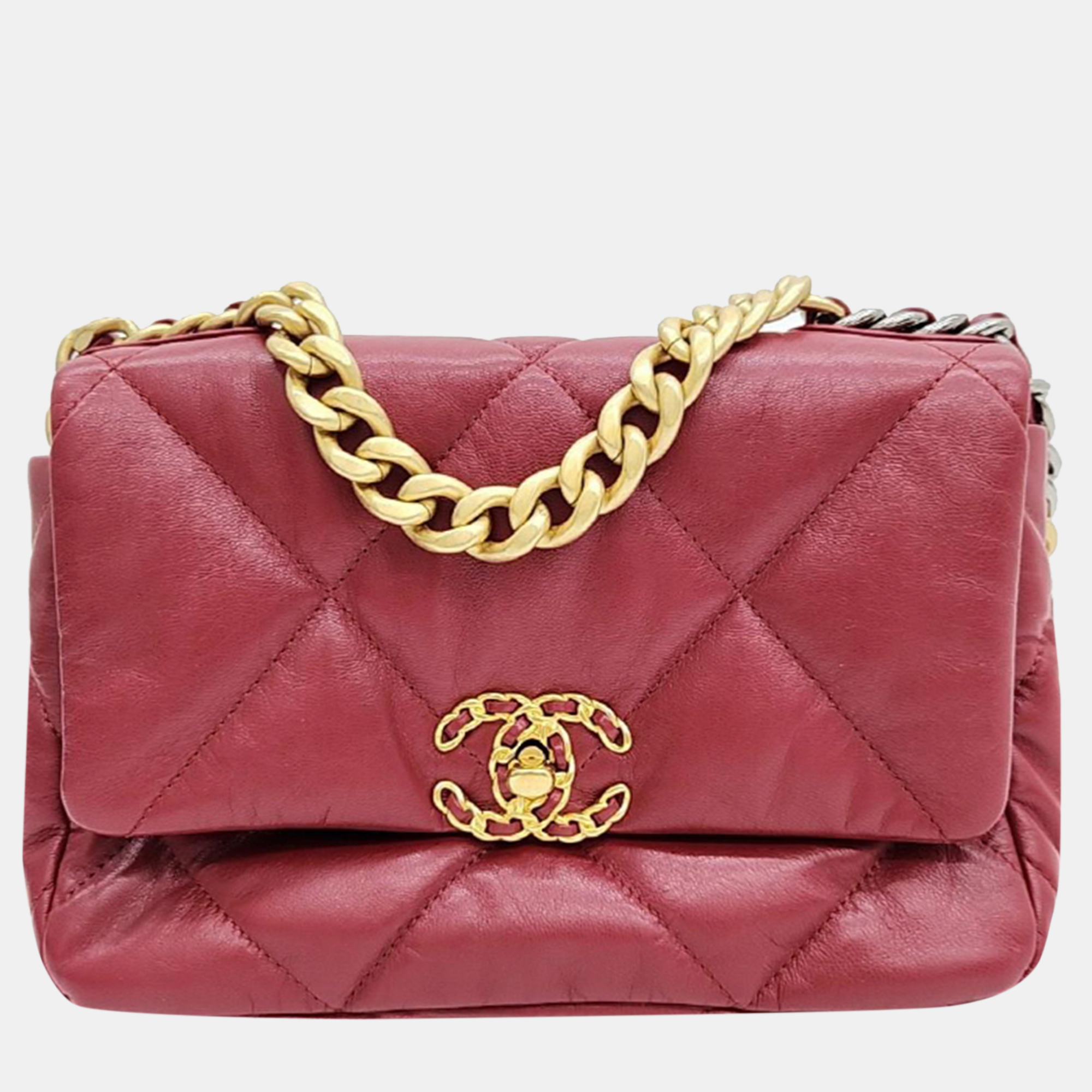 Chanel red leather 19 small flap bag