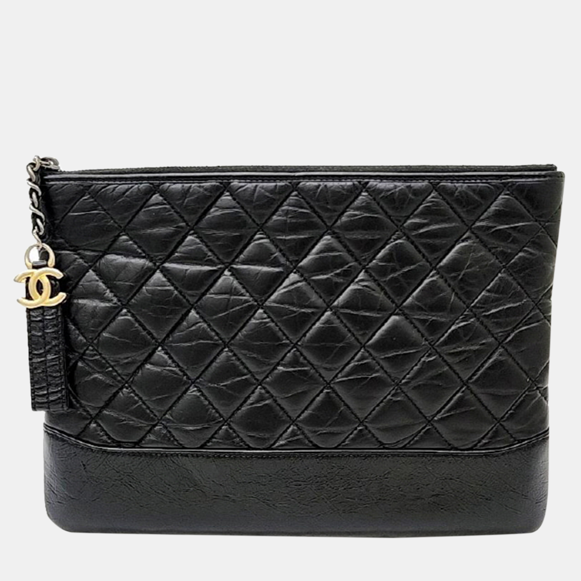 Chanel black leather gabrielle medium clutch bag
