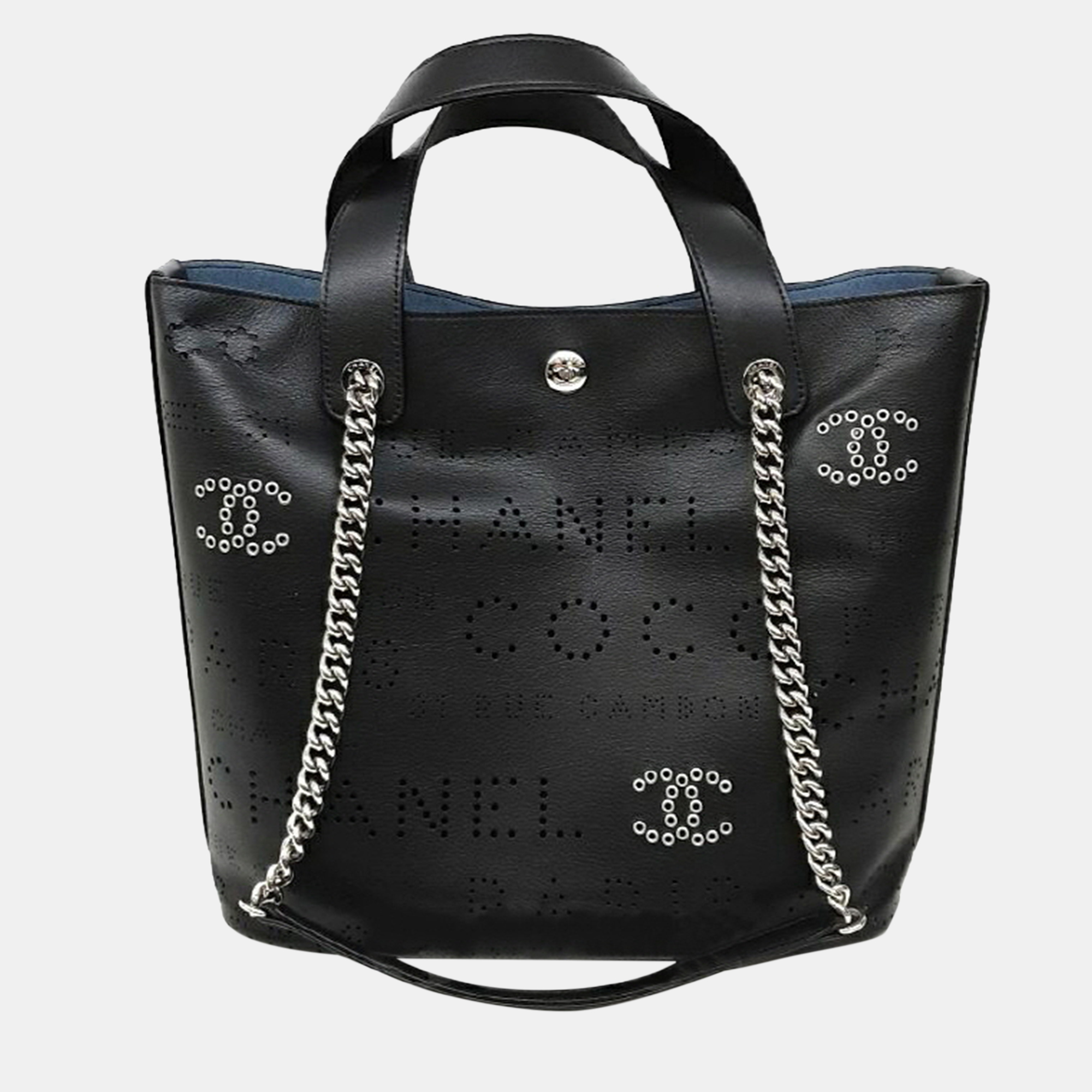 Chanel Logo Punching Tote With Shoulder Strap