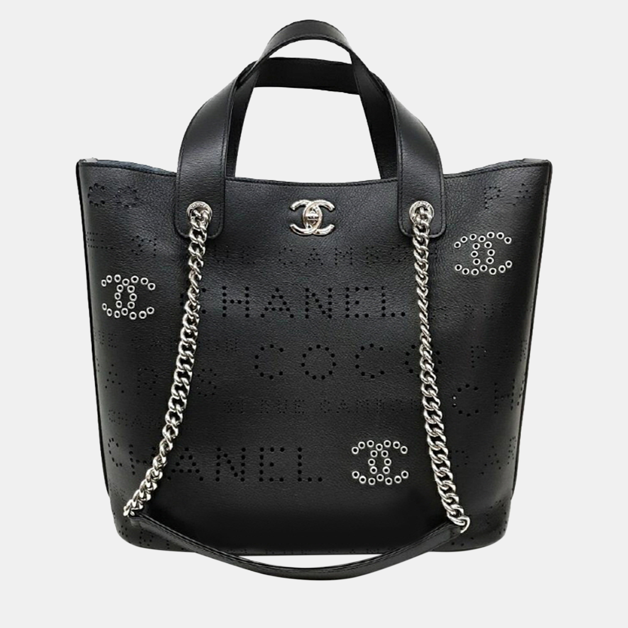 Chanel Logo Punching Tote With Shoulder Strap