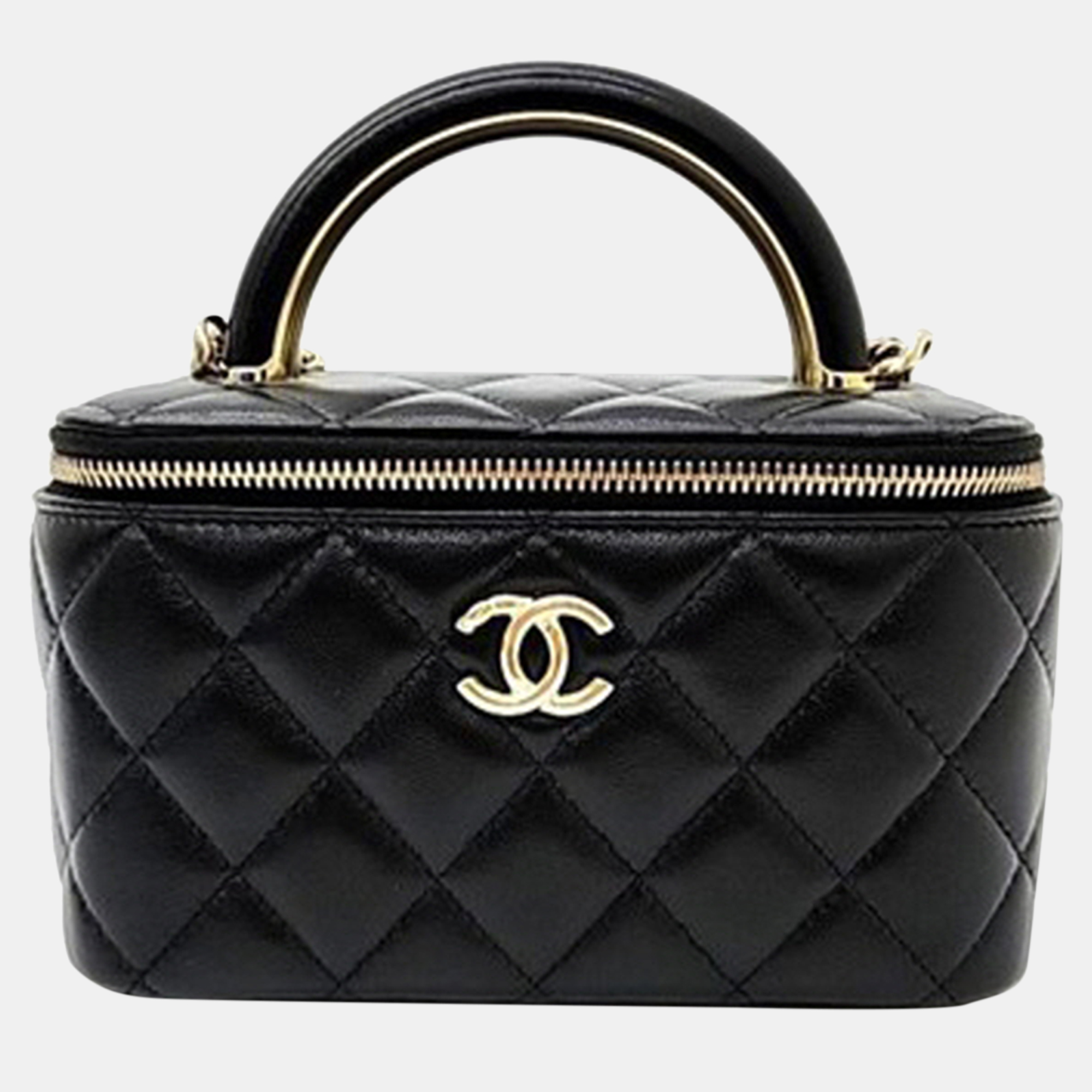 Chanel Lambskin Top Handle Vanity Crossbody Bag In Black