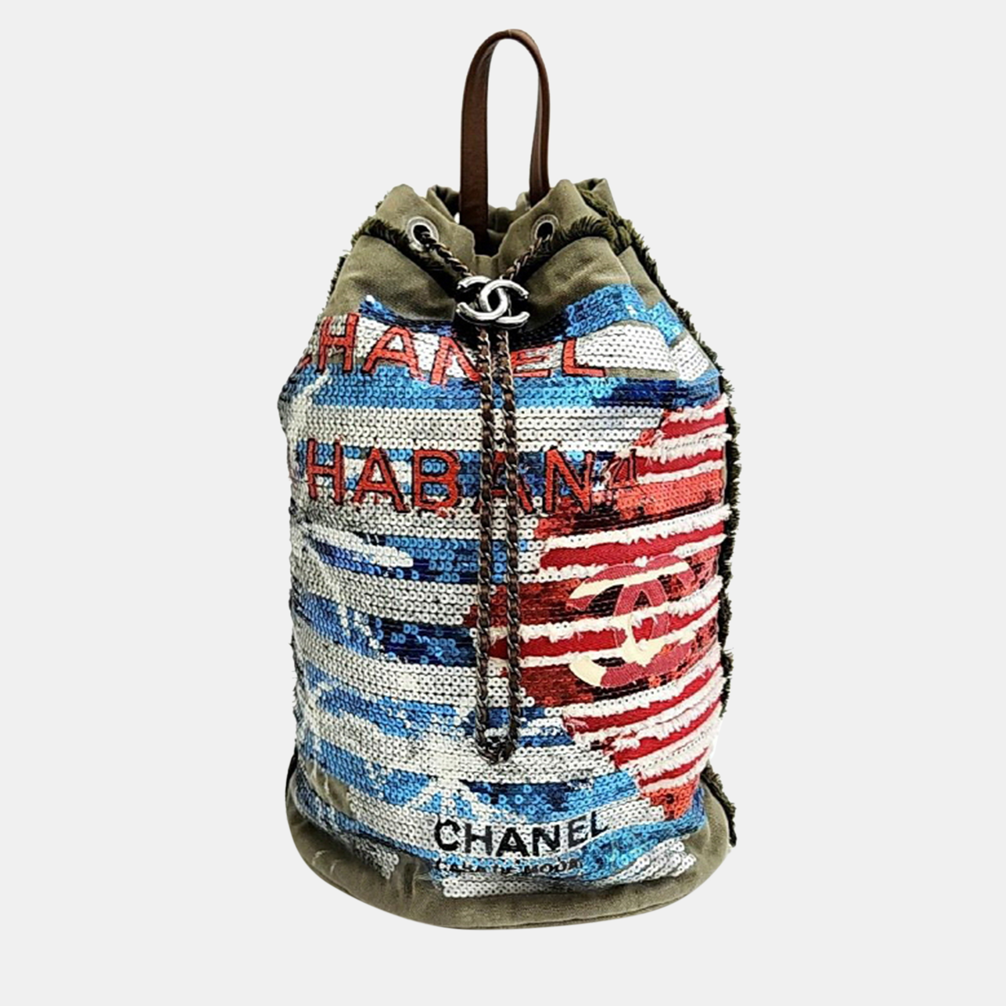Chanel Khaki Fabric Cuban Backpack
