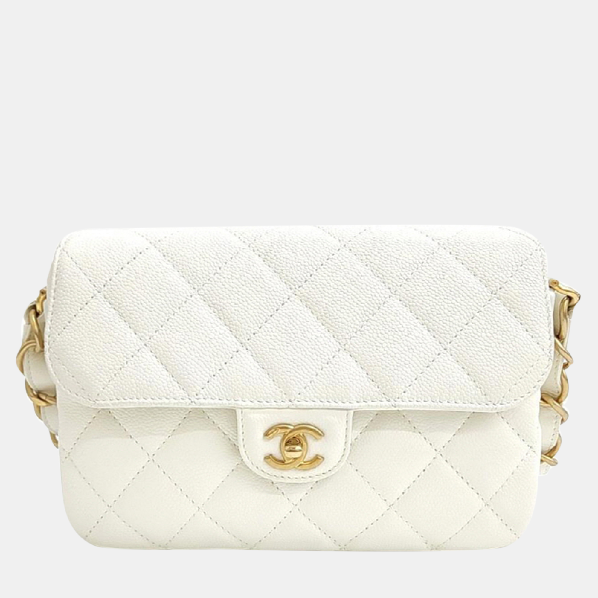 Chanel cream leather chain flap bag