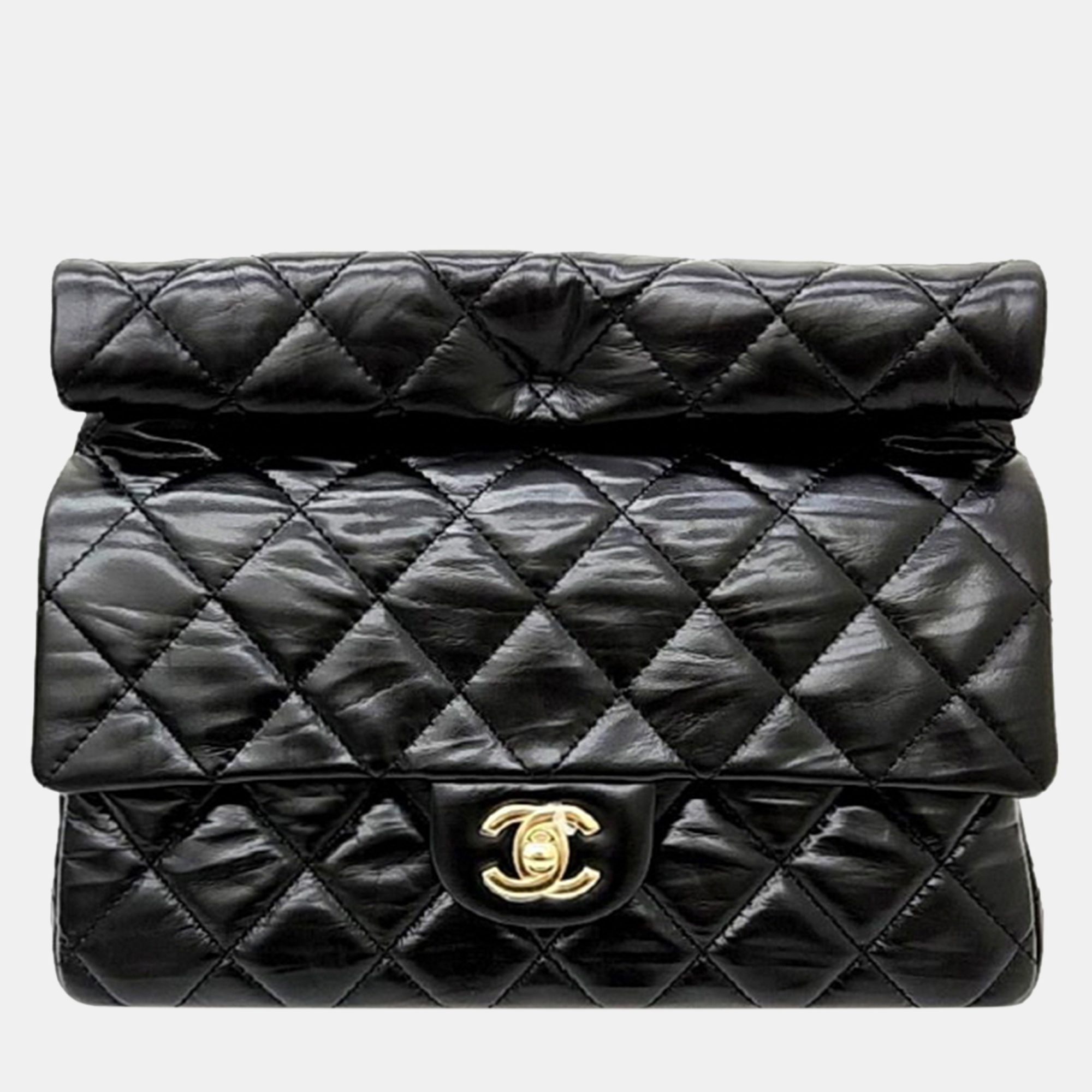 Chanel leather black clutch